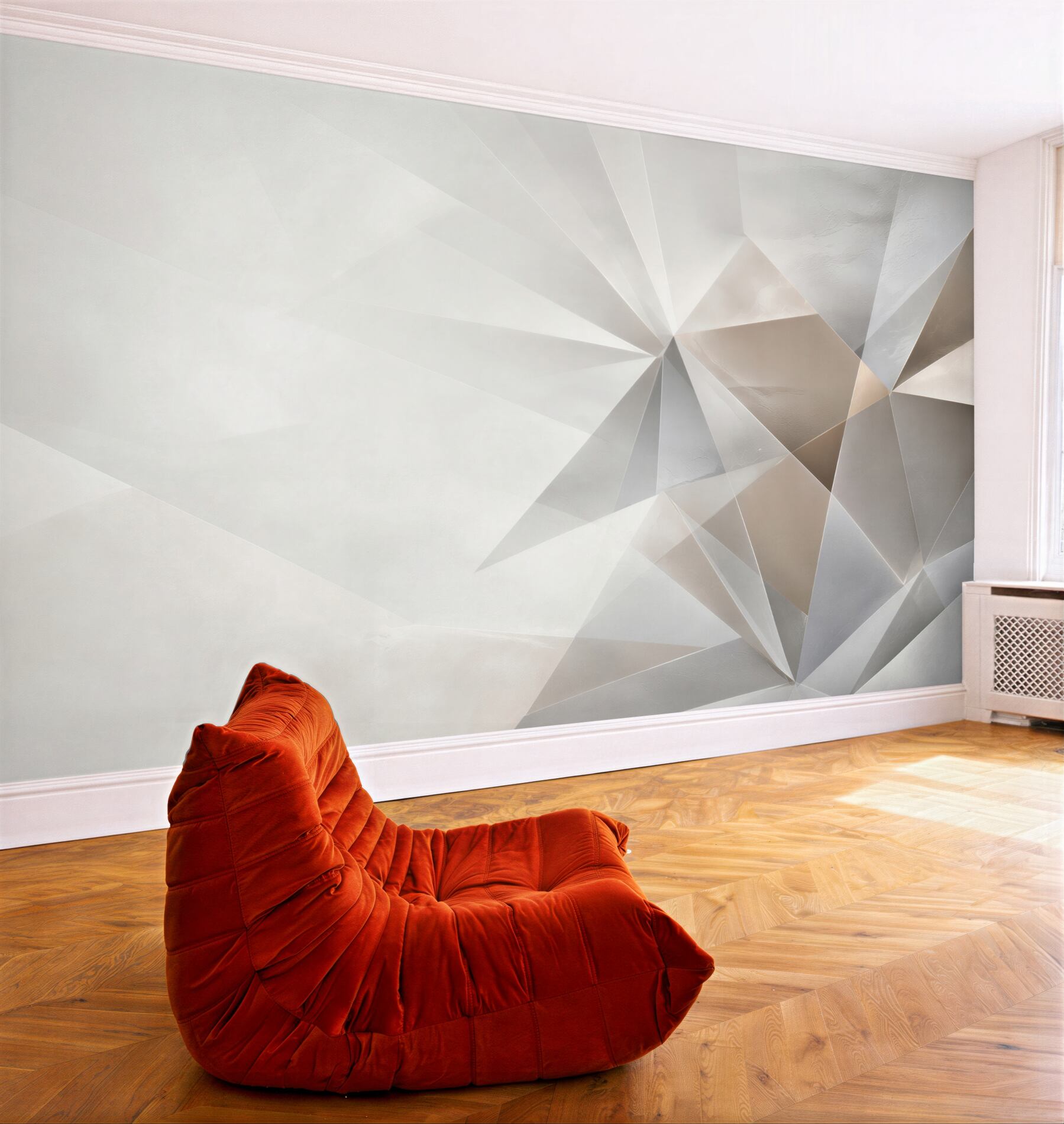 Fototapeta geometryczna abstrakcja 3D beżowo szara do nowoczesnego wnętrza?v23