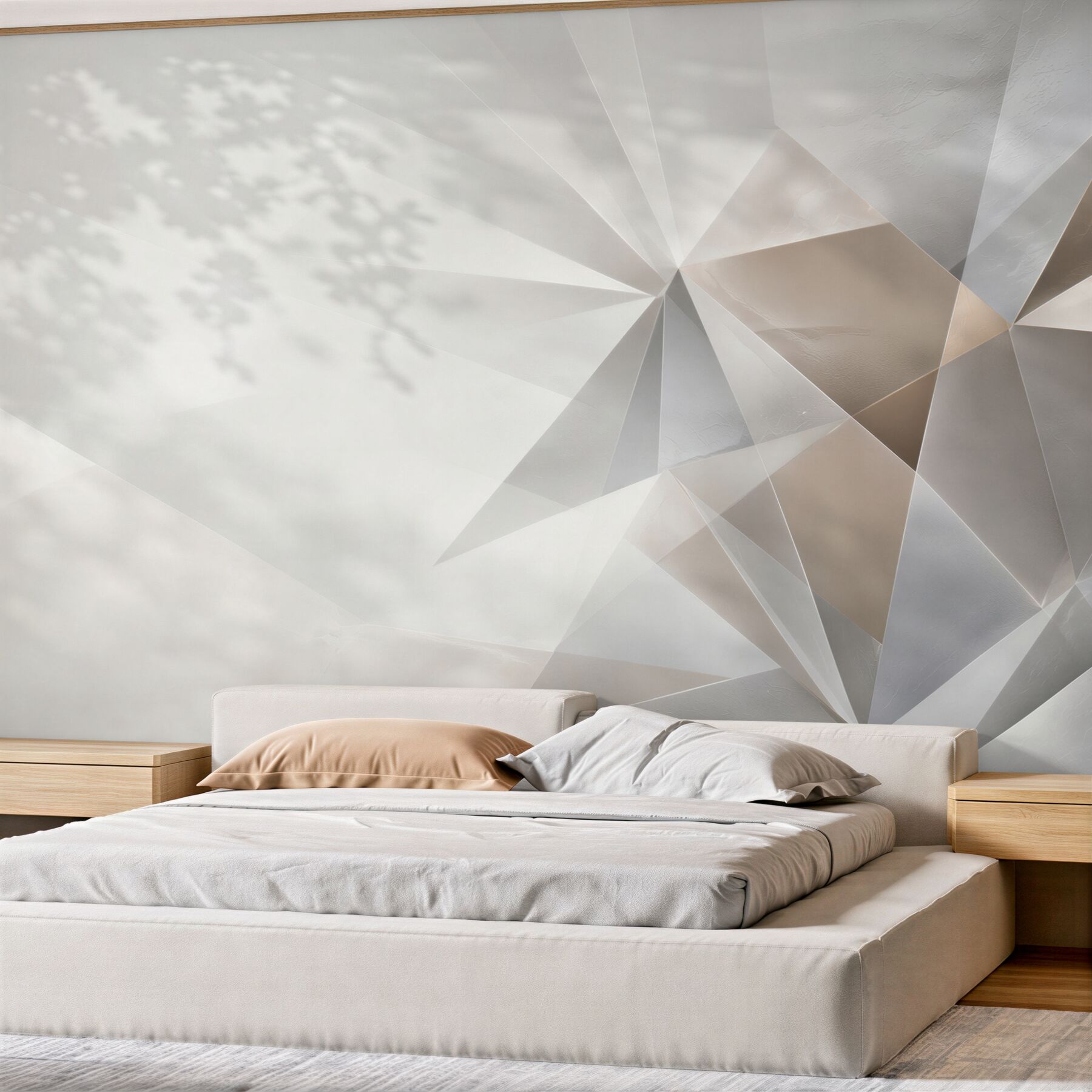 Fototapeta geometryczna abstrakcja 3D beżowo szara do nowoczesnego wnętrza?v23