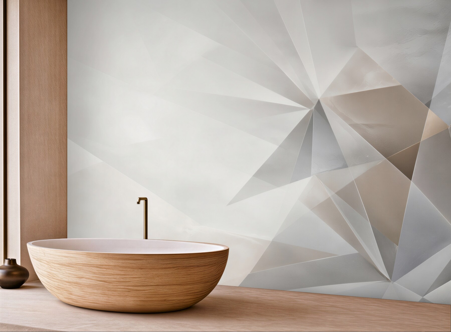 Fototapeta geometryczna abstrakcja 3D beżowo szara do nowoczesnego wnętrza?v23