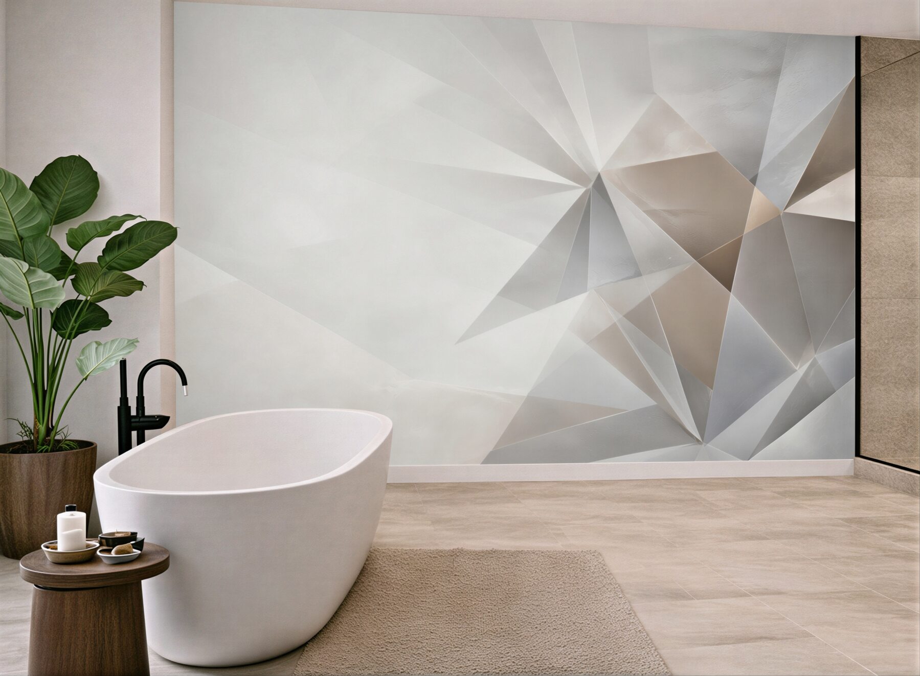 Fototapeta geometryczna abstrakcja 3D beżowo szara do nowoczesnego wnętrza?v23