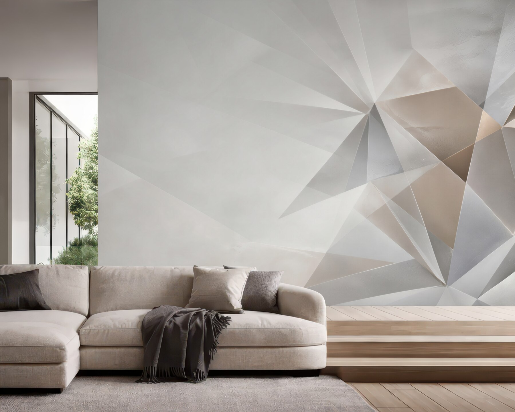 Fototapeta geometryczna abstrakcja 3D beżowo szara do nowoczesnego wnętrza?v23