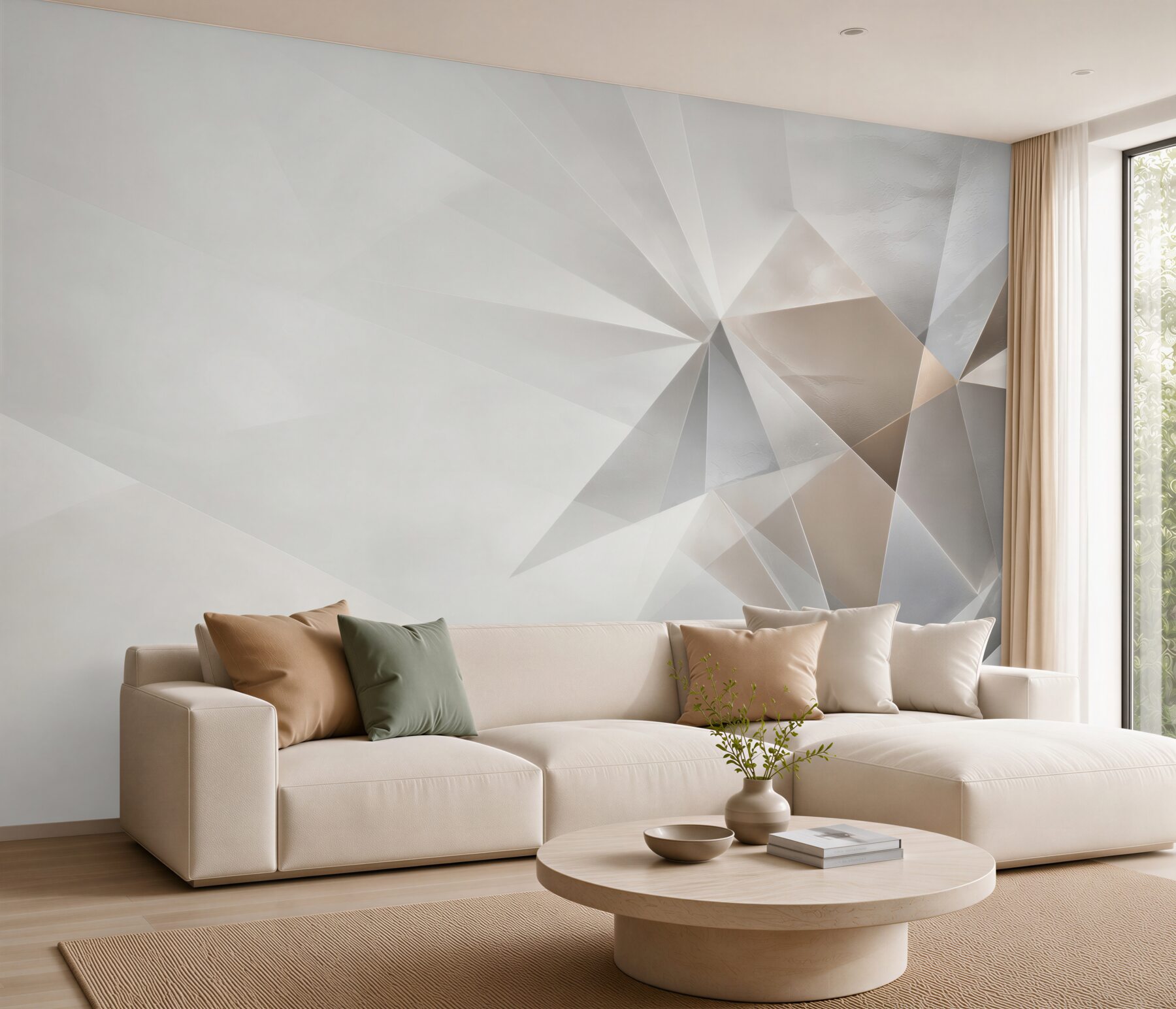 Fototapeta geometryczna abstrakcja 3D beżowo szara do nowoczesnego wnętrza?v23