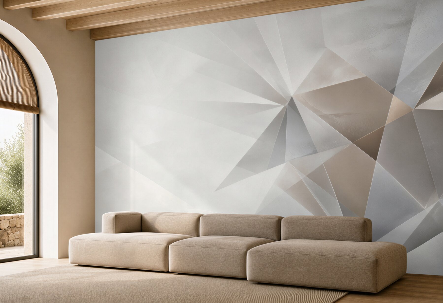 Fototapeta geometryczna abstrakcja 3D beżowo szara do nowoczesnego wnętrza?v23