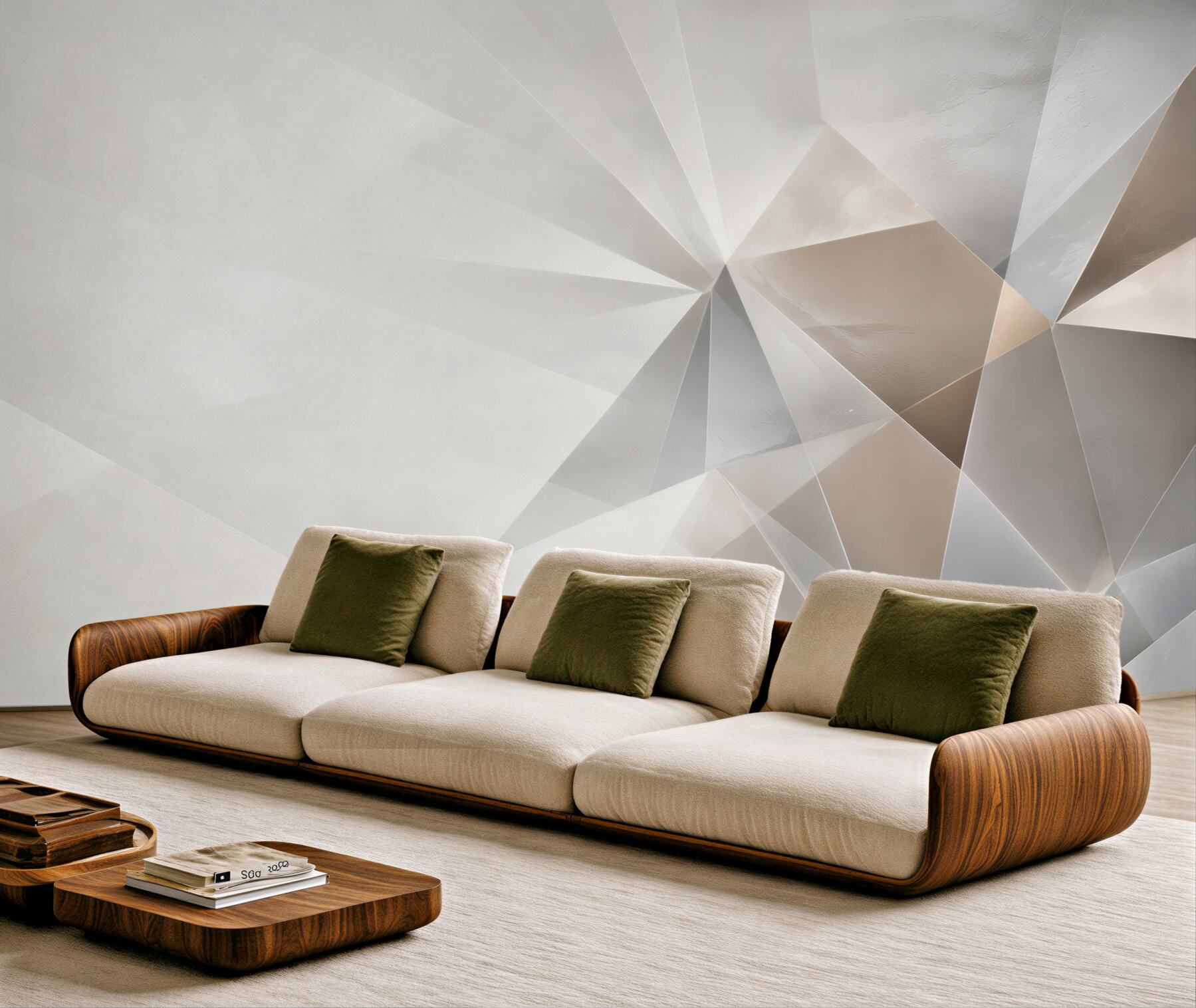 Fototapeta geometryczna abstrakcja 3D beżowo szara do nowoczesnego wnętrza?v23