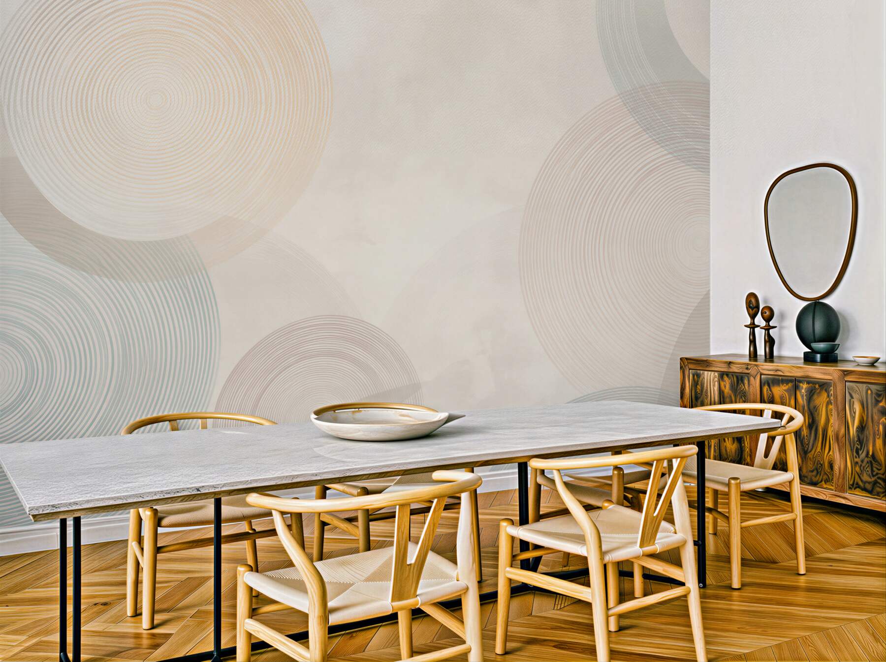 Fototapeta geometryczne okręgi pastelowe beżowo błękitne nowoczesna?v23