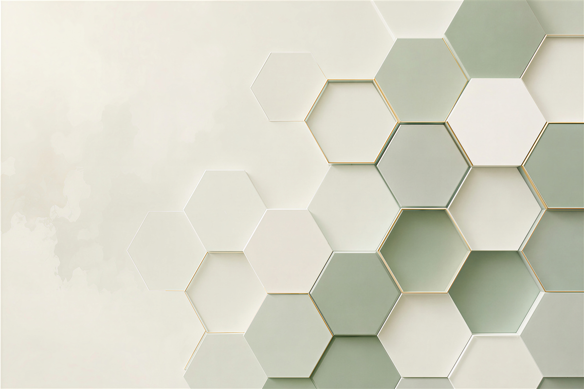 Fototapeta heksagony 3D biało zielone nowoczesna geometryczna
