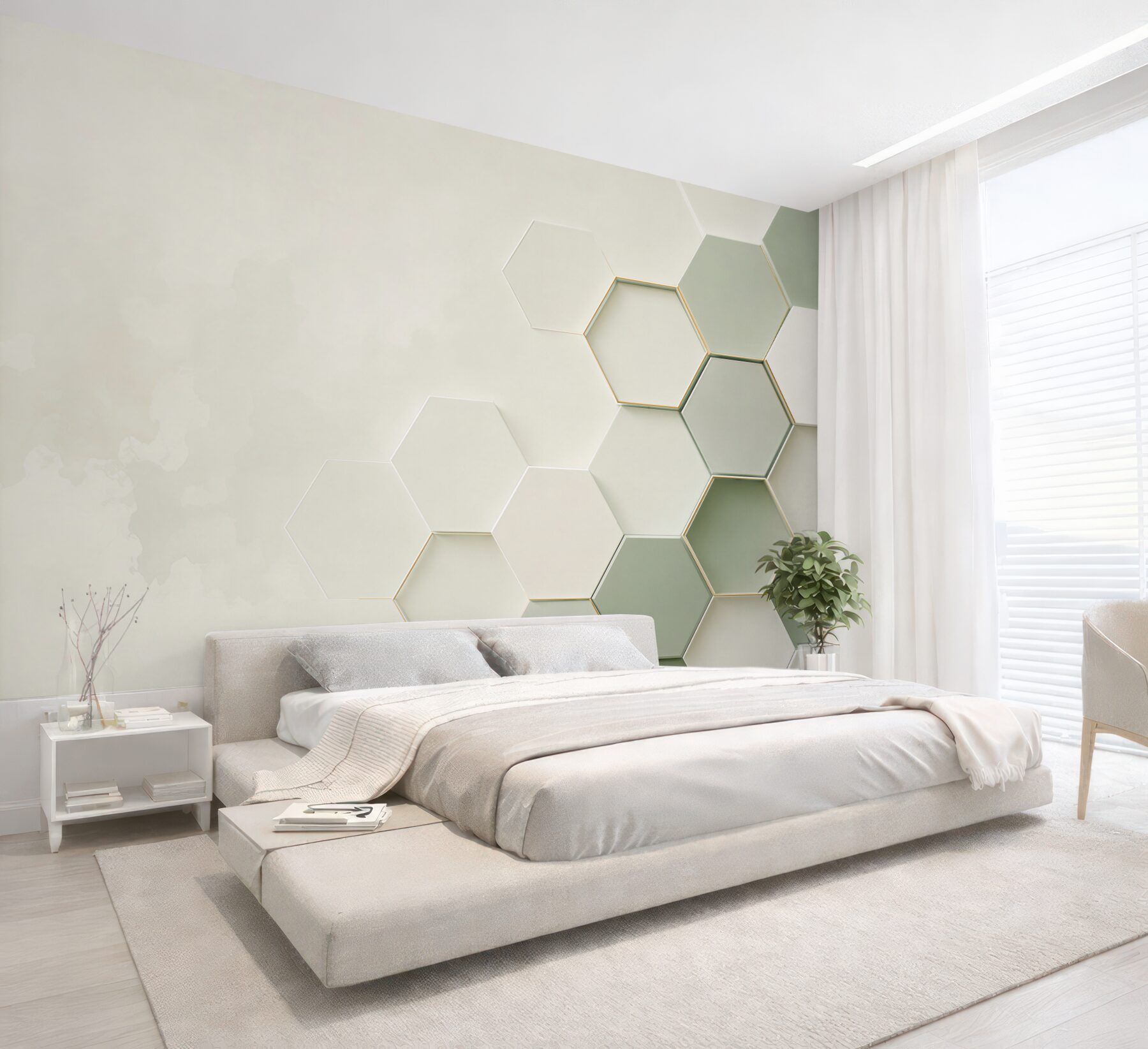 Fototapeta heksagony 3D biało zielone nowoczesna geometryczna?v23