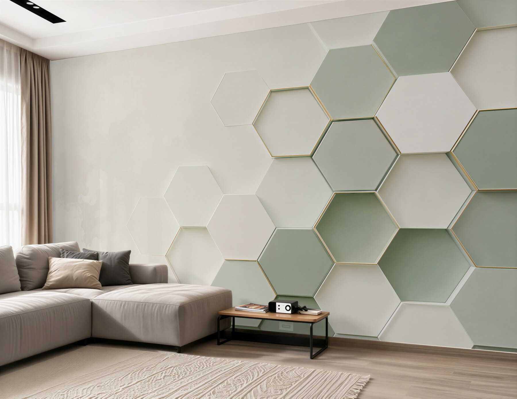 Fototapeta heksagony 3D biało zielone nowoczesna geometryczna?v23