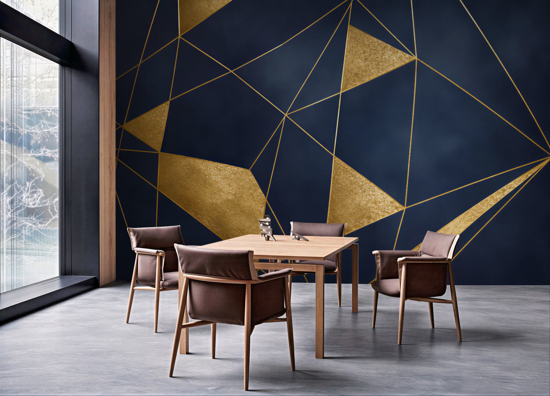 Fototapeta granatowa geometria ze złotymi liniami nowoczesna glamour?v23