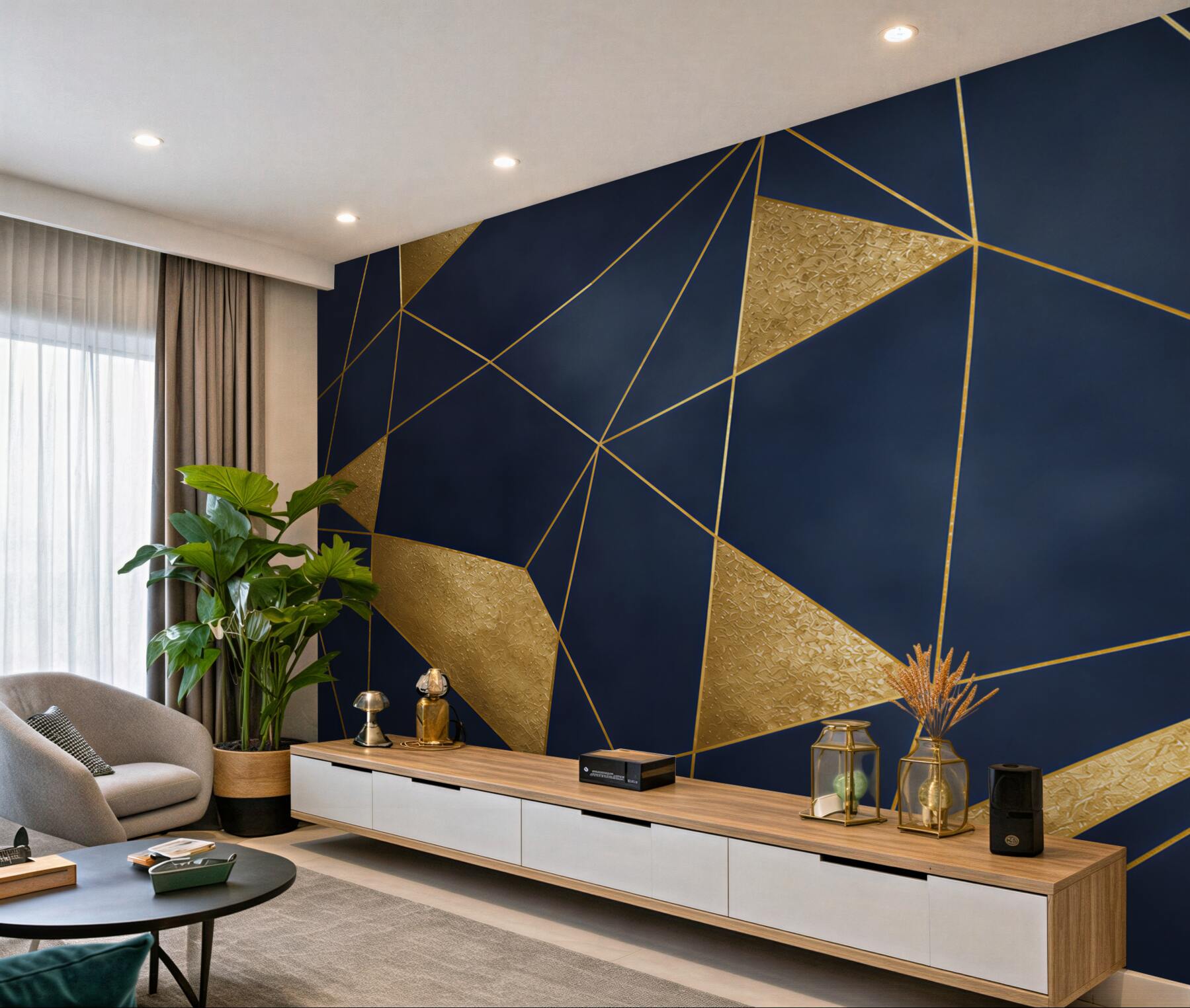 Fototapeta granatowa geometria ze złotymi liniami nowoczesna glamour?v23