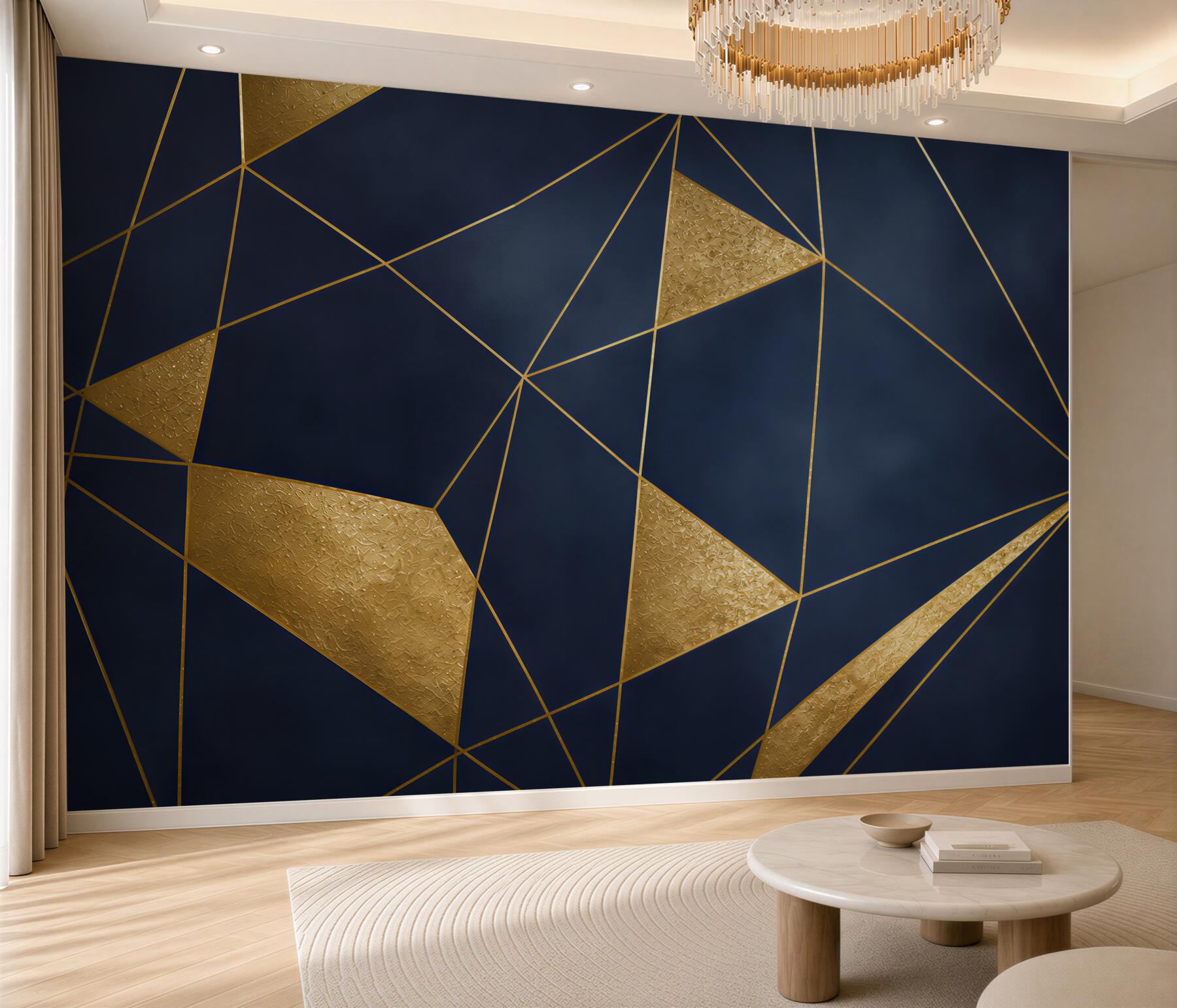 Fototapeta granatowa geometria ze złotymi liniami nowoczesna glamour?v23