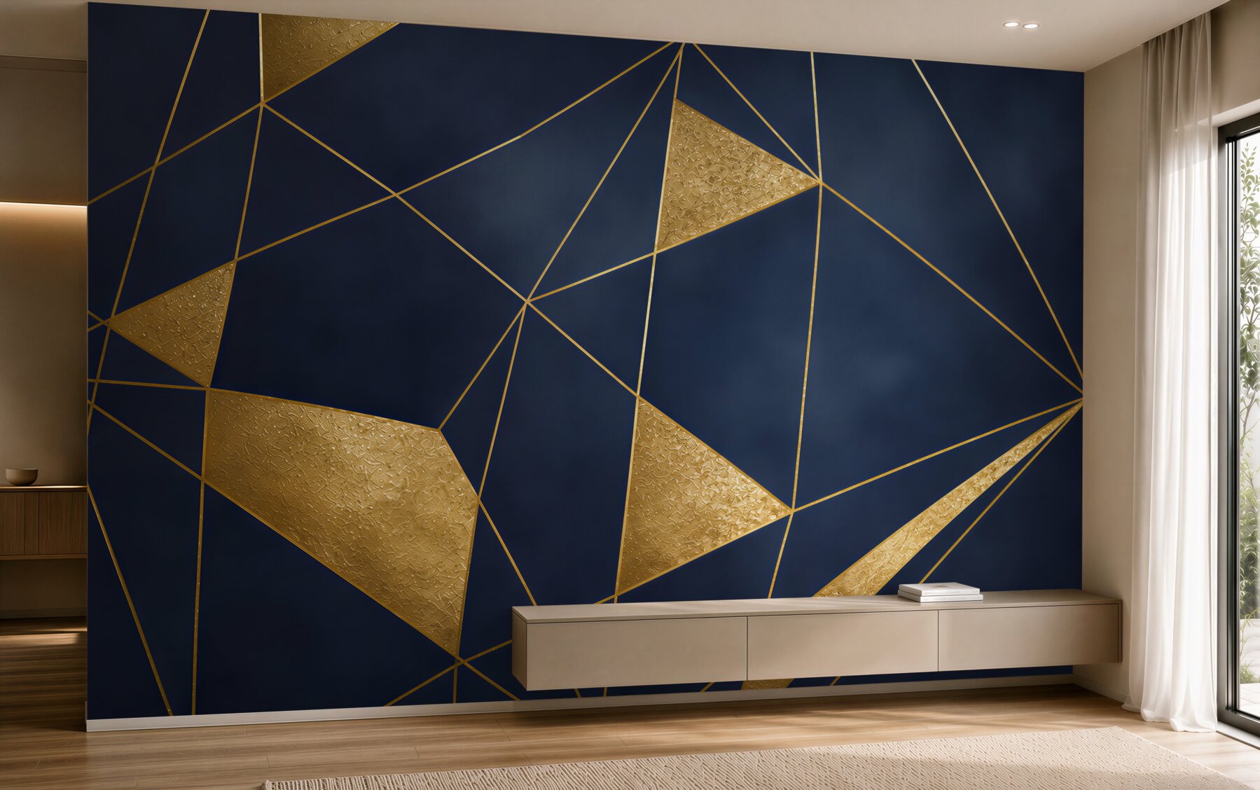 Fototapeta granatowa geometria ze złotymi liniami nowoczesna glamour?v23