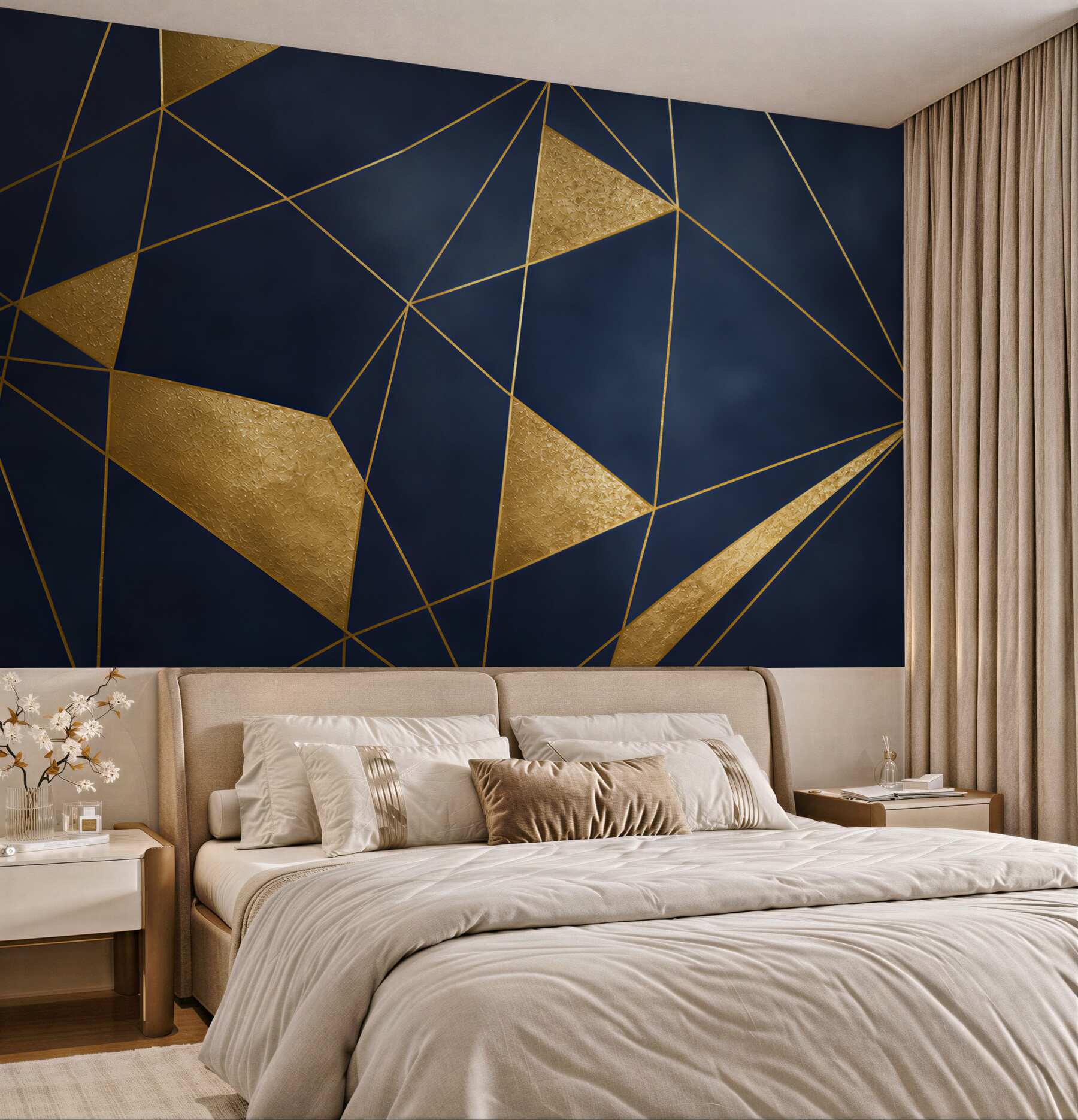Fototapeta granatowa geometria ze złotymi liniami nowoczesna glamour?v23