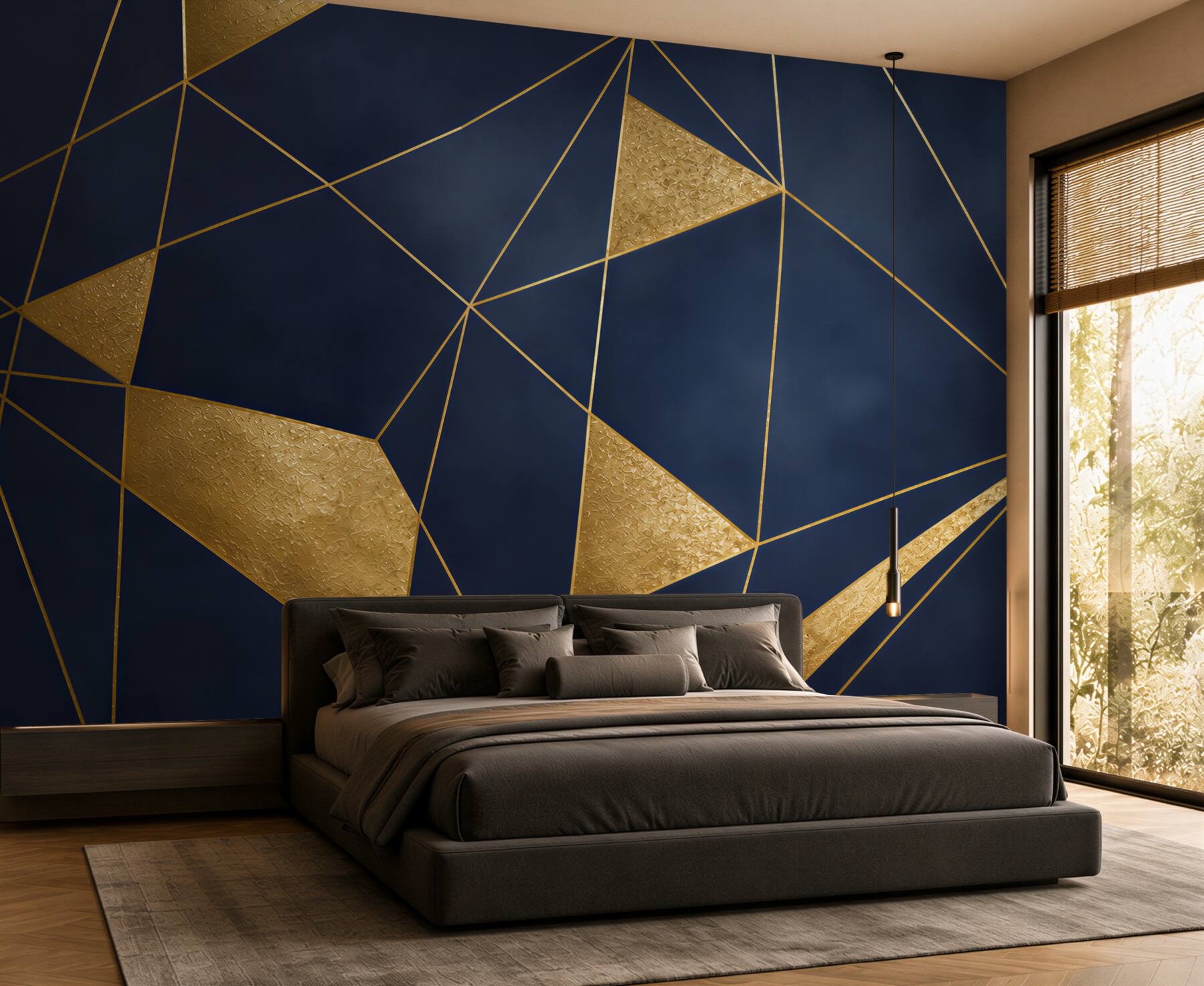 Fototapeta granatowa geometria ze złotymi liniami nowoczesna glamour?v23
