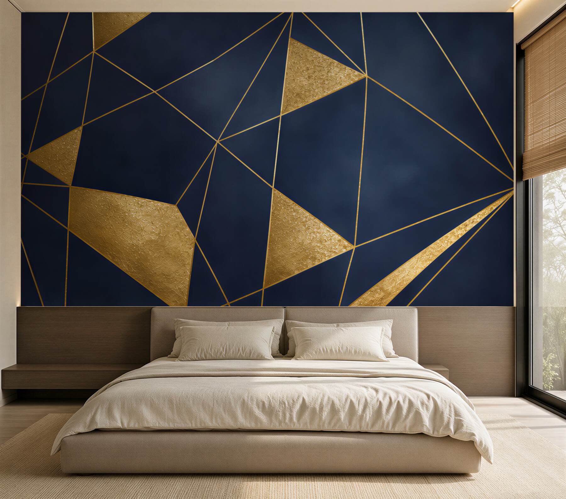 Fototapeta granatowa geometria ze złotymi liniami nowoczesna glamour?v23