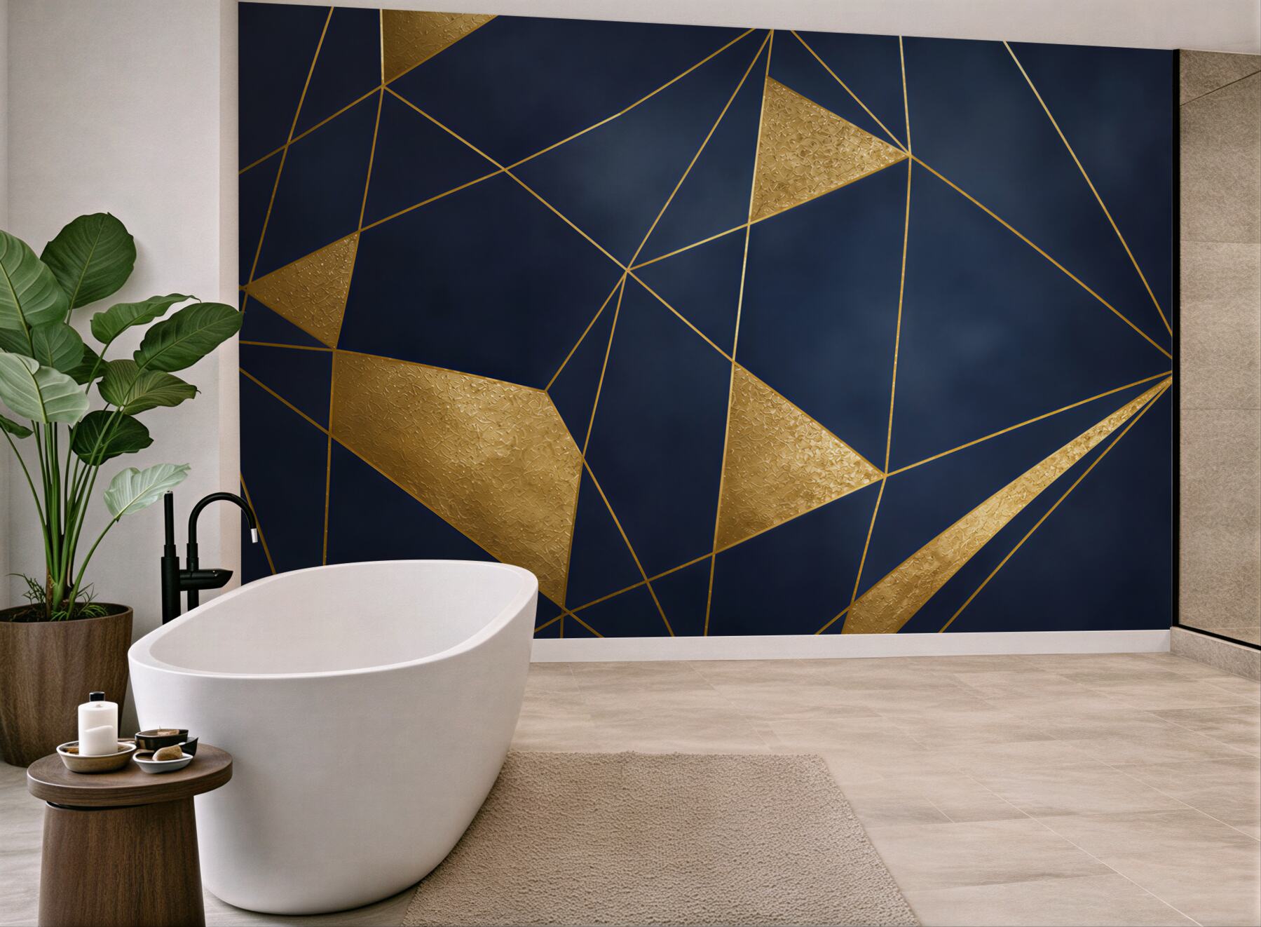 Fototapeta granatowa geometria ze złotymi liniami nowoczesna glamour?v23