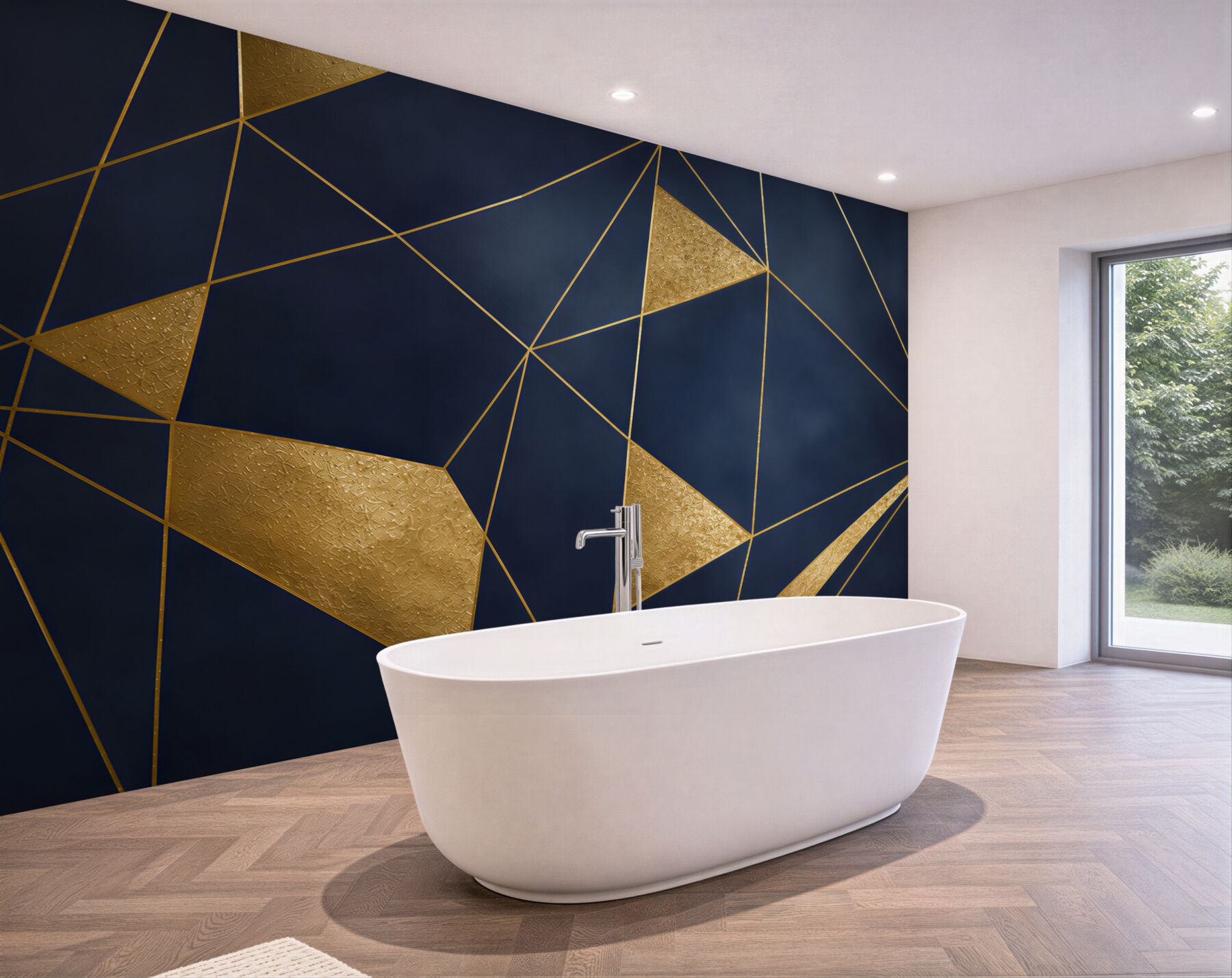 Fototapeta granatowa geometria ze złotymi liniami nowoczesna glamour?v23