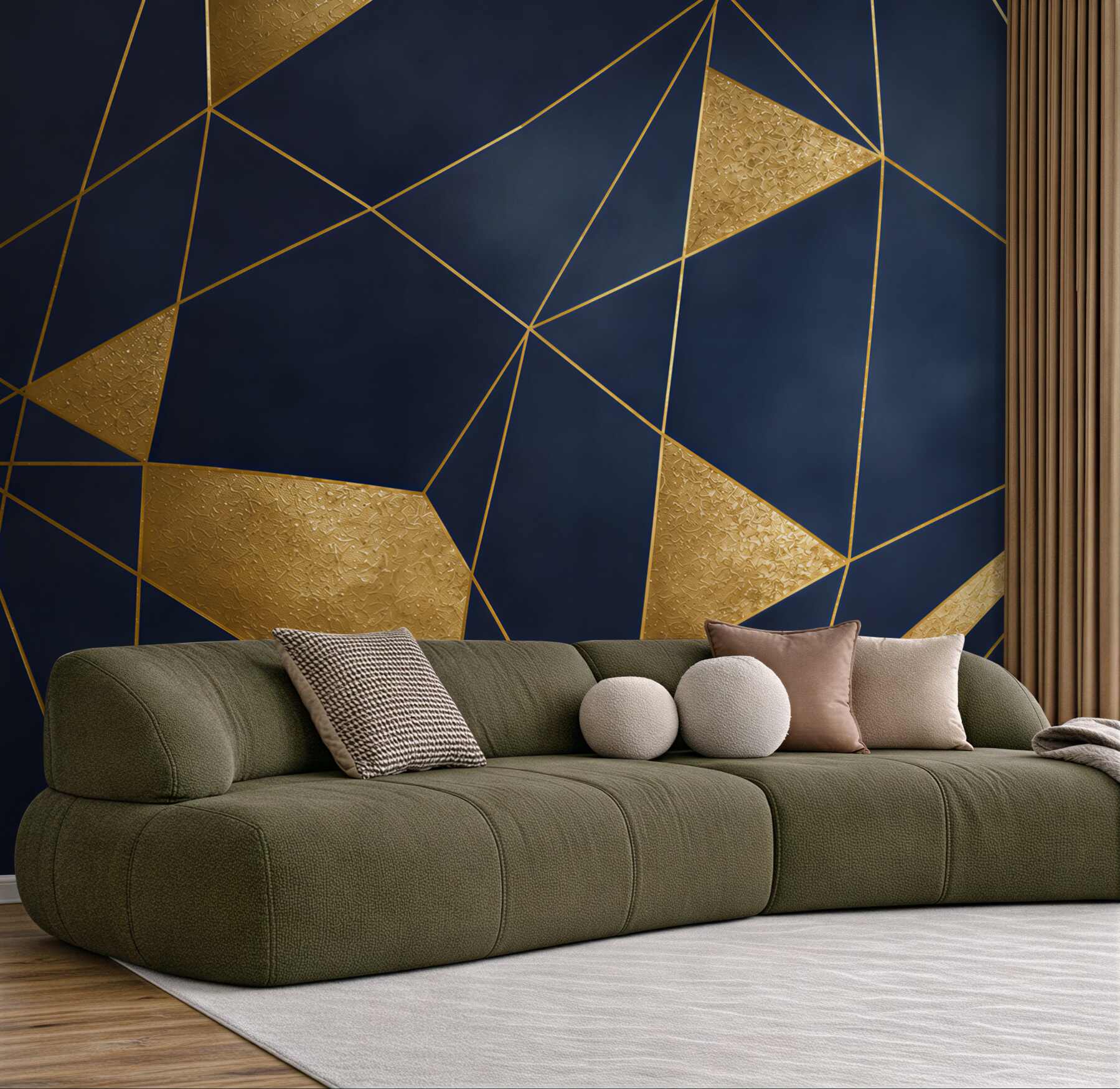 Fototapeta granatowa geometria ze złotymi liniami nowoczesna glamour?v23