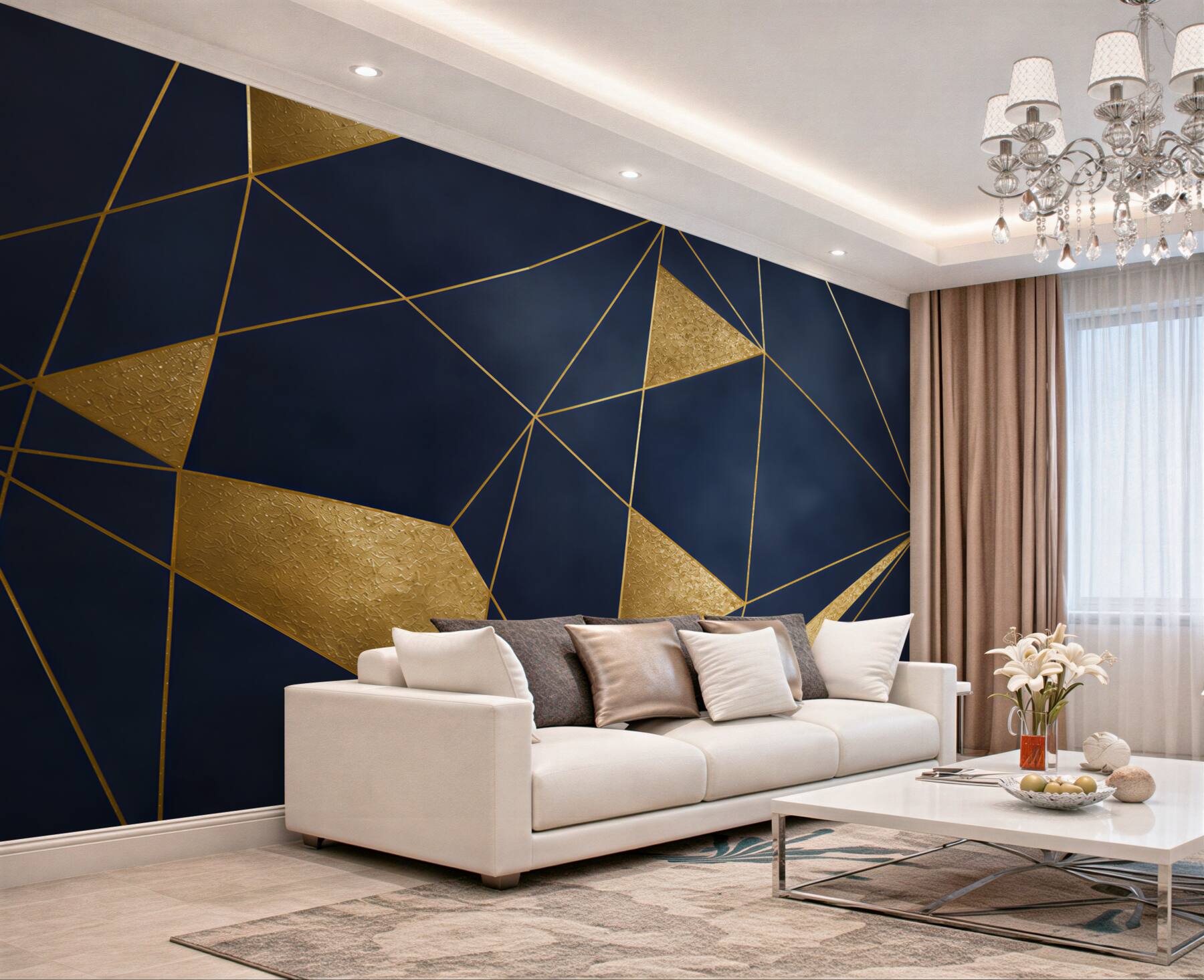 Fototapeta granatowa geometria ze złotymi liniami nowoczesna glamour?v23