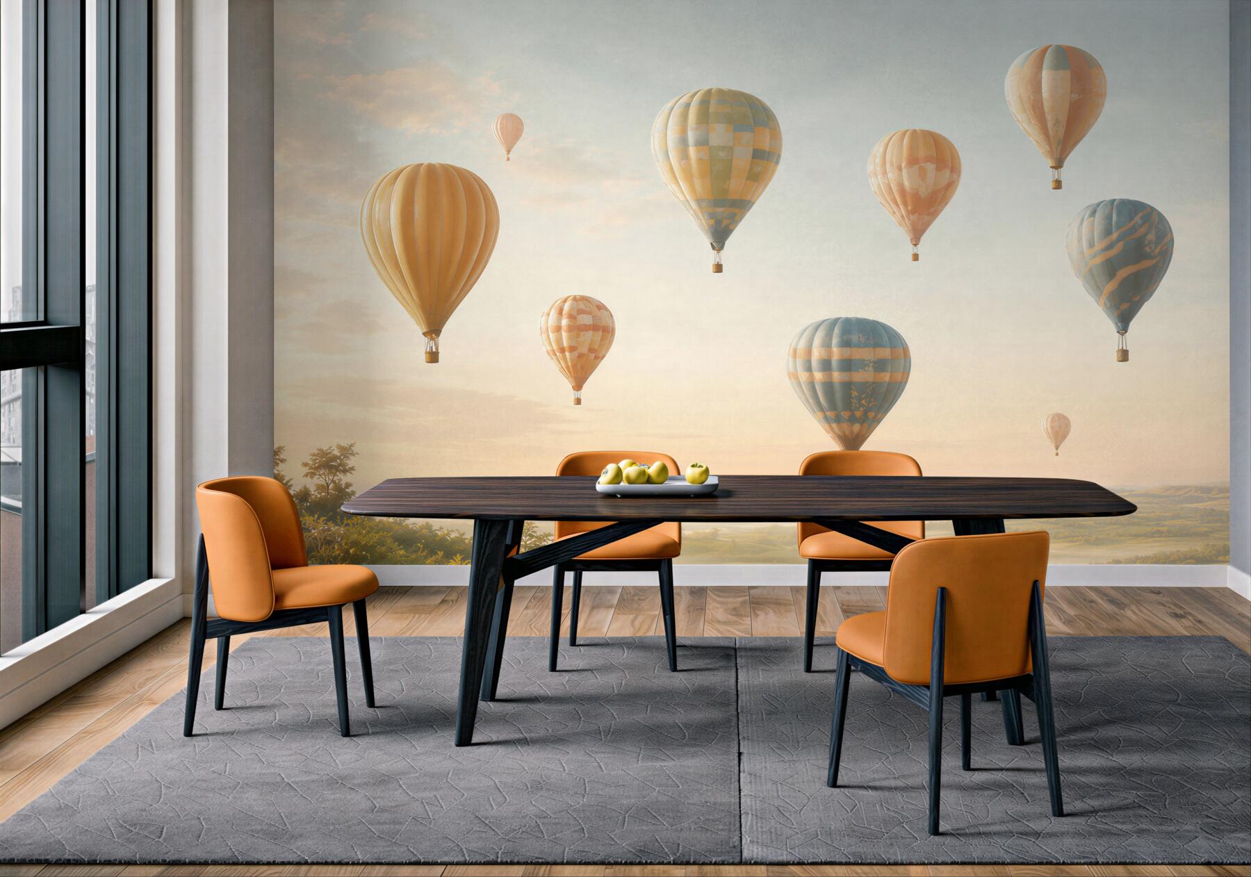 Fototapeta balony na gorące powietrze nad pastelowym krajobrazem?v23