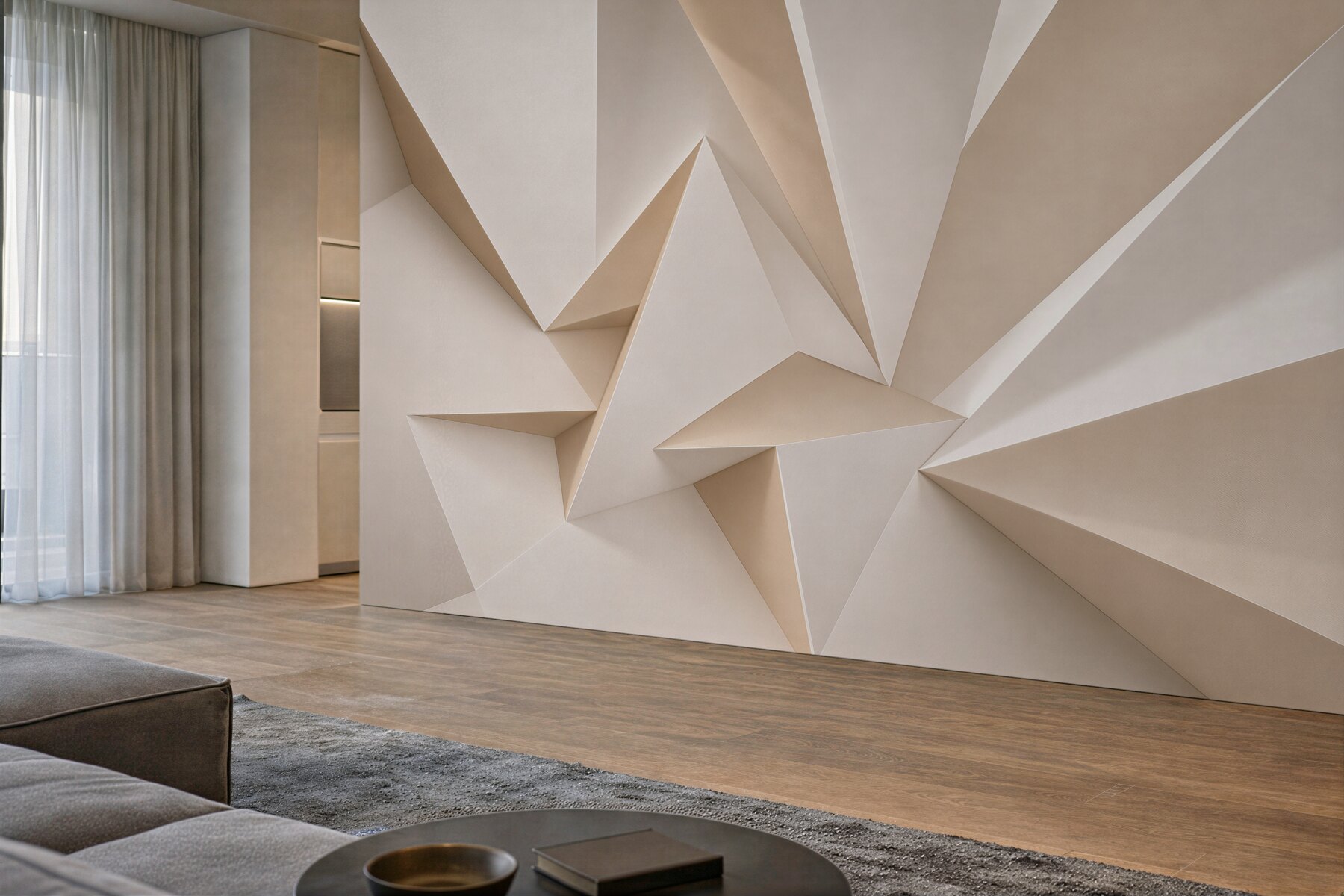 Fototapeta abstrakcja 3D beżowe geometryczne bryły nowoczesna?v23