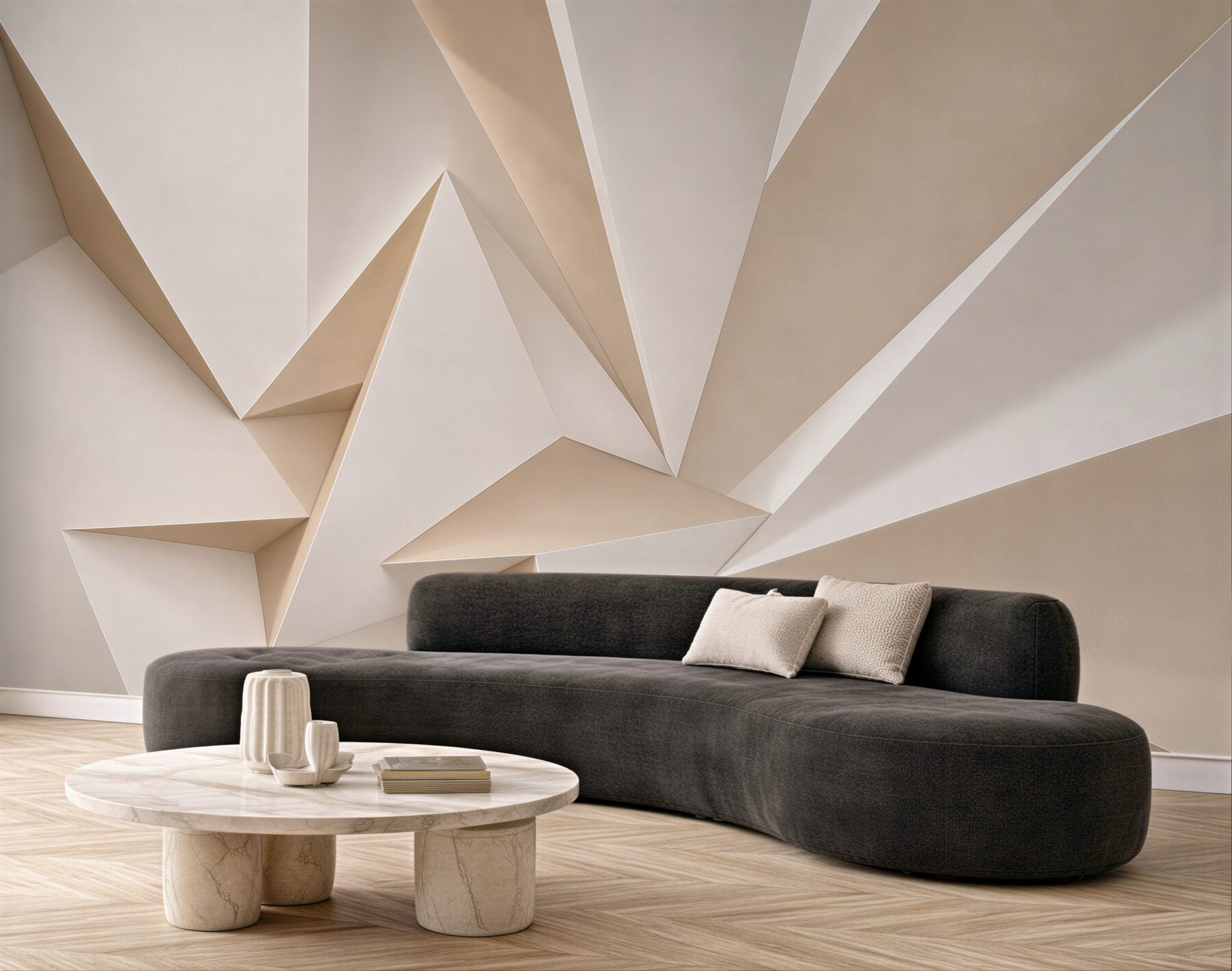 Fototapeta abstrakcja 3D beżowe geometryczne bryły nowoczesna?v23