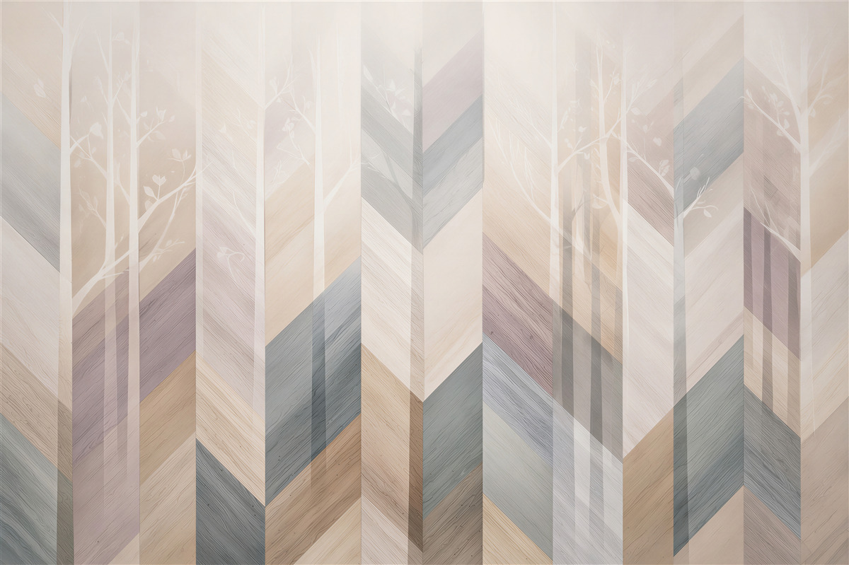Fototapeta geometryczny las pastelowy z drzewami skandynawska abstrakcja