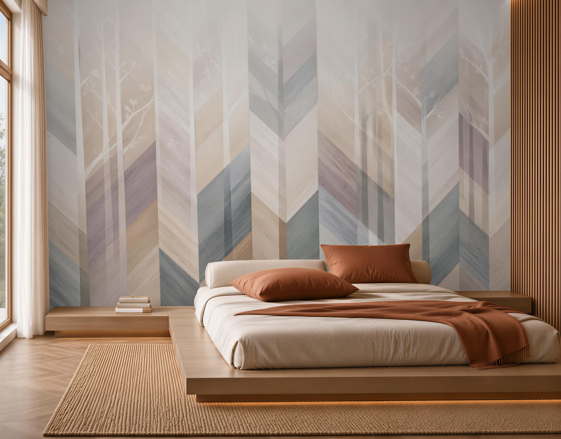 Fototapeta geometryczny las pastelowy z drzewami skandynawska abstrakcja
