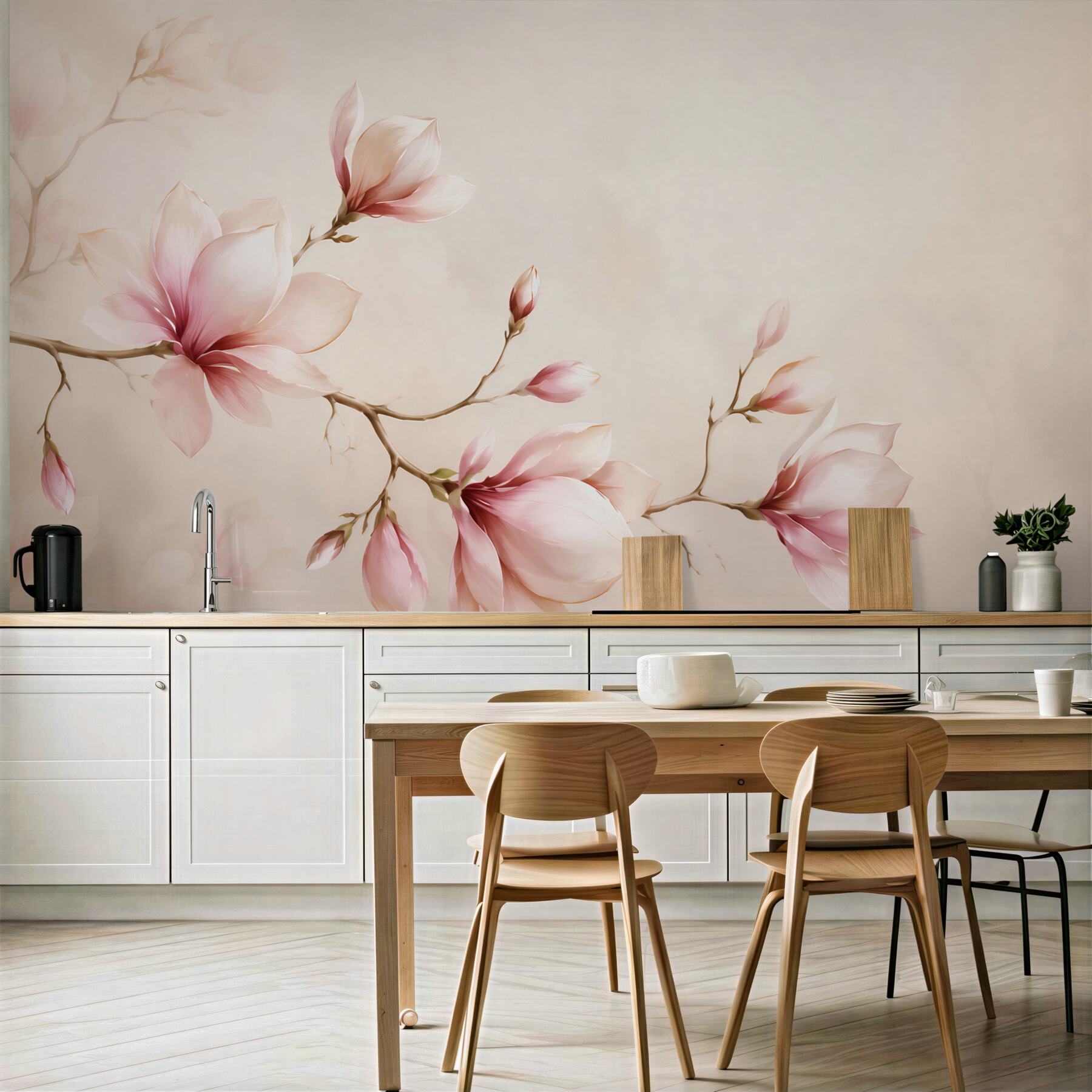 Fototapeta magnolie różowe na beżowym tle elegancka do sypialni?v23