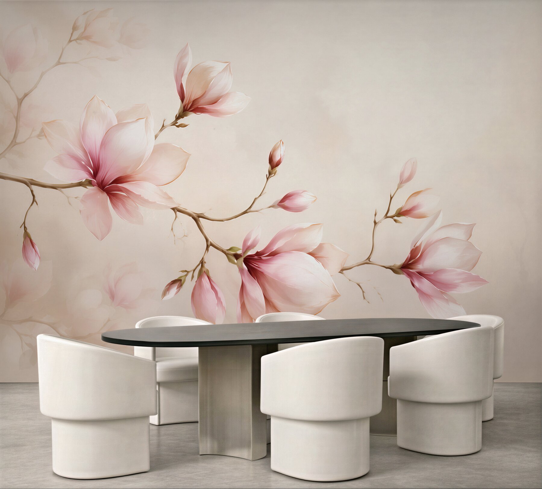 Fototapeta magnolie różowe na beżowym tle elegancka do sypialni?v23