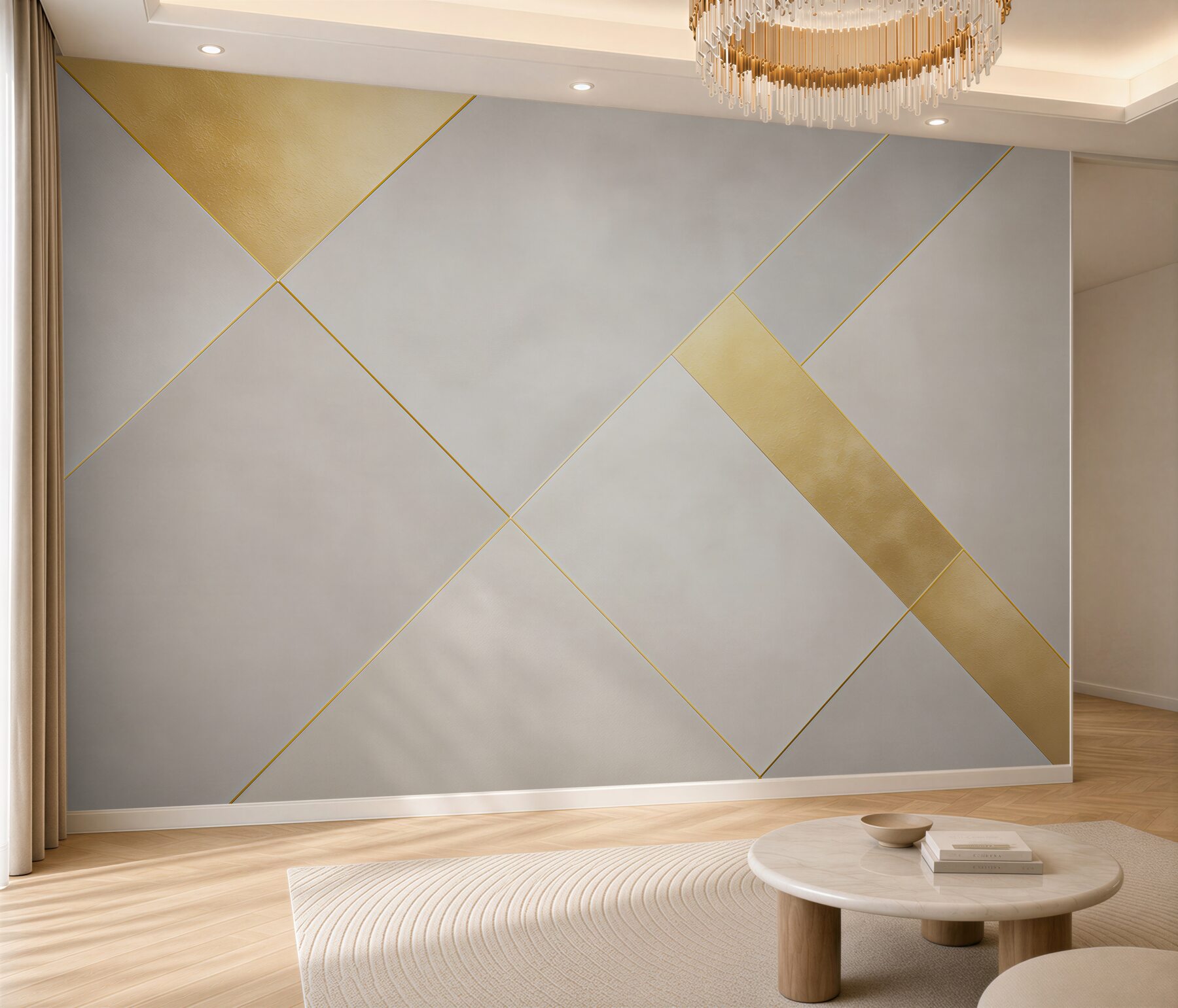 Fototapeta geometryczna beżowa ze złotymi pasami elegancka?v23