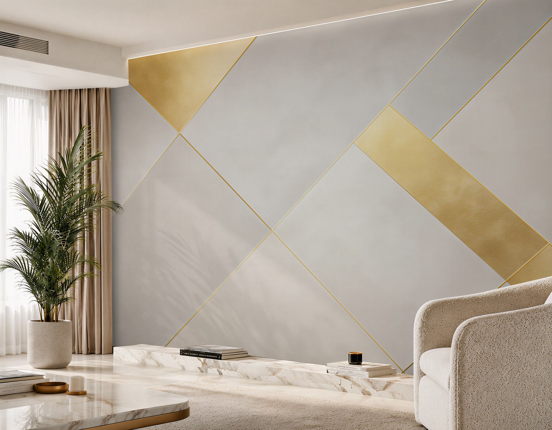 Fototapeta geometryczna beżowa ze złotymi pasami elegancka?v23