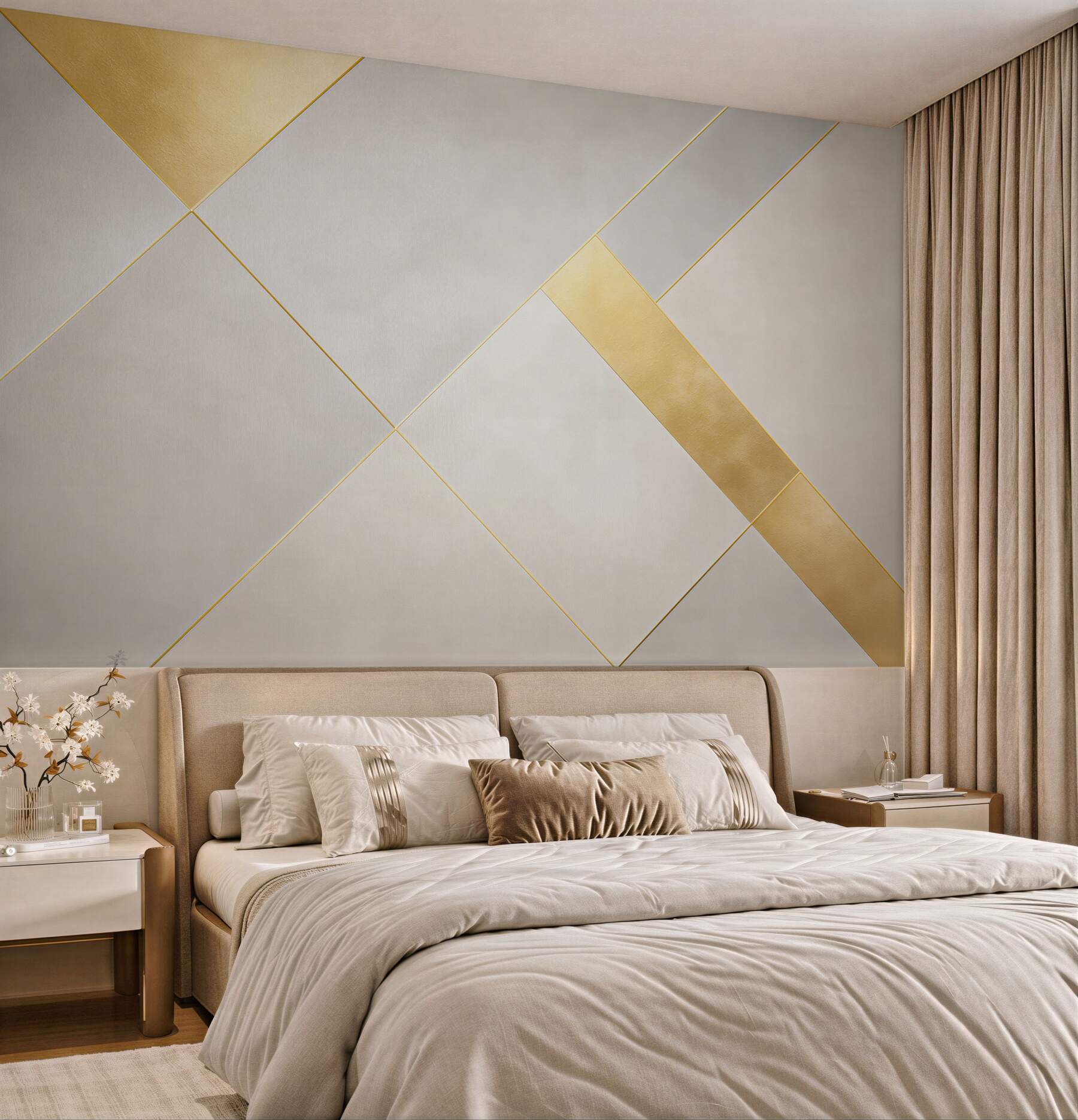 Fototapeta geometryczna beżowa ze złotymi pasami elegancka?v23