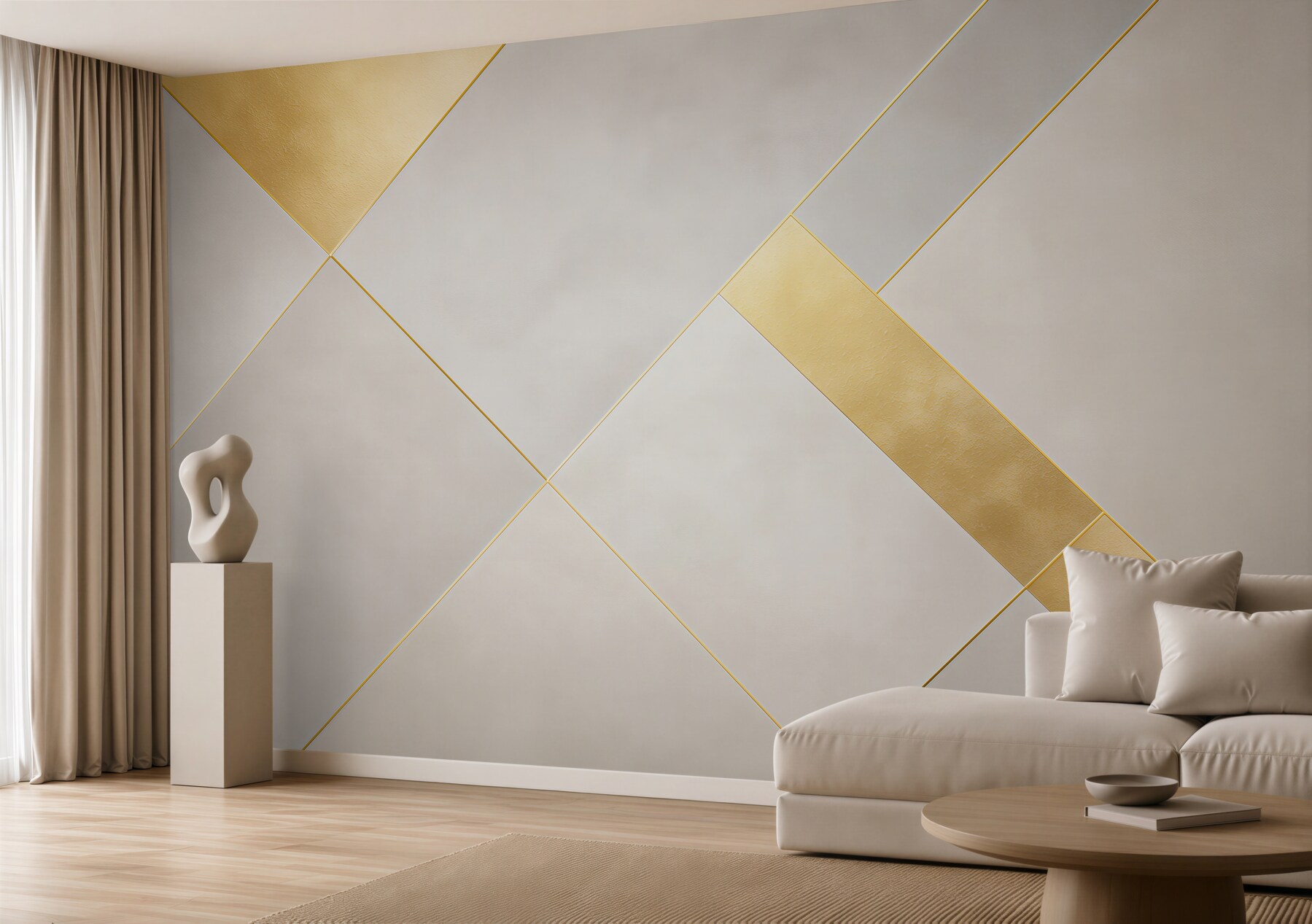 Fototapeta geometryczna beżowa ze złotymi pasami elegancka?v23