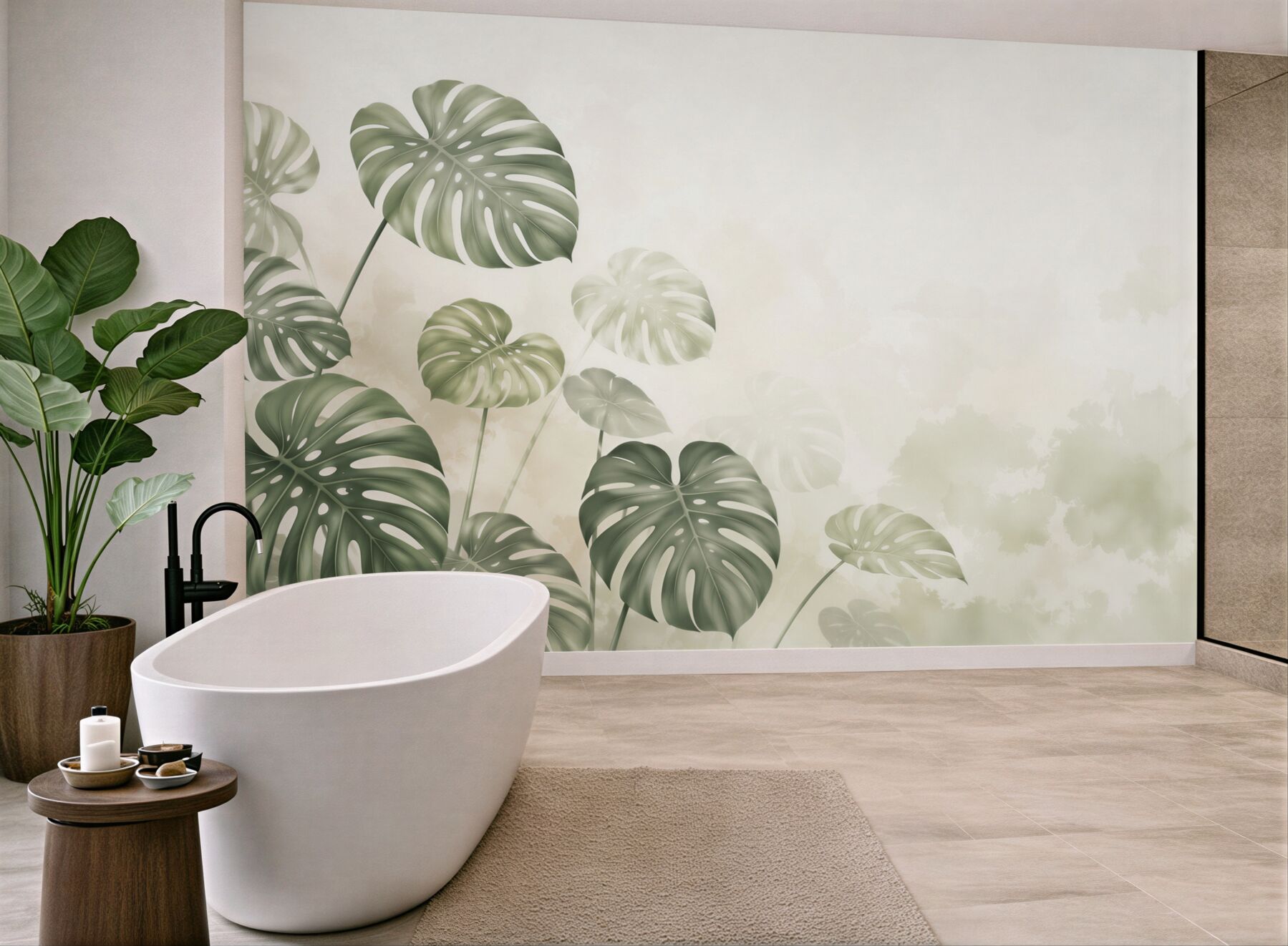Fototapeta liście monstery zielone tropikalne na jasnym tle?v23