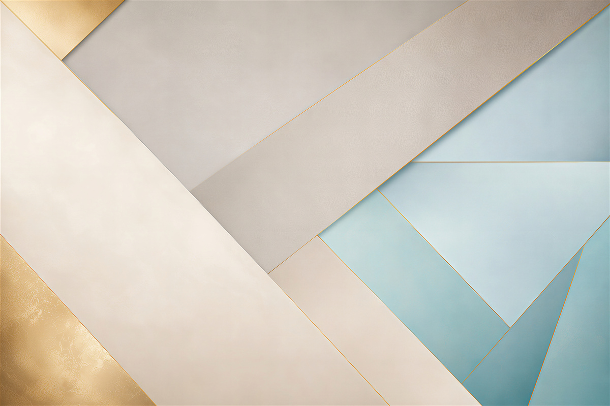 Fototapeta geometryczne panele błękitno beżowe ze złotymi liniami nowoczesne