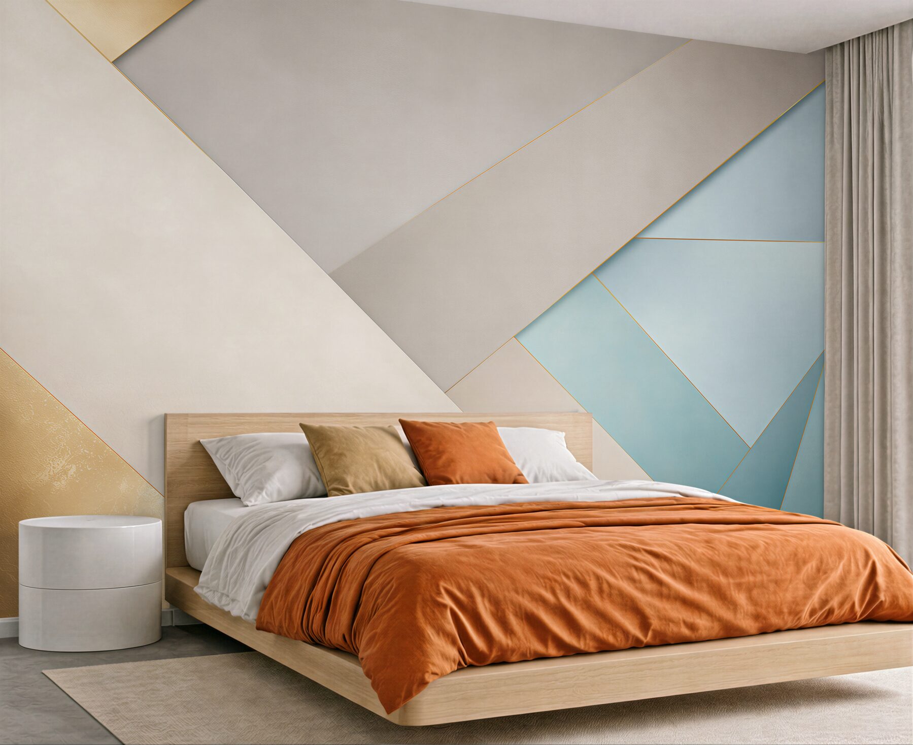 Fototapeta geometryczne panele błękitno beżowe ze złotymi liniami nowoczesne?v23