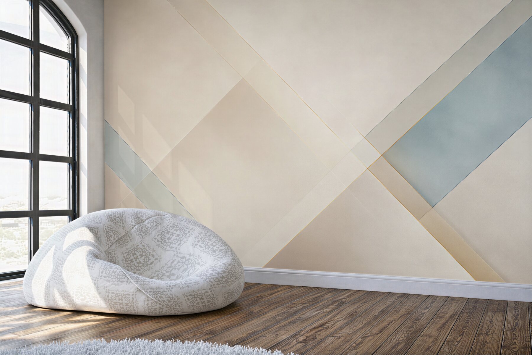 Fototapeta geometryczne linie beżowo błękitne nowoczesna abstrakcja?v23