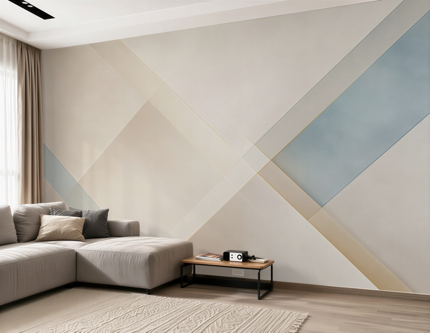 Fototapeta geometryczne linie beżowo błękitne nowoczesna abstrakcja?v23