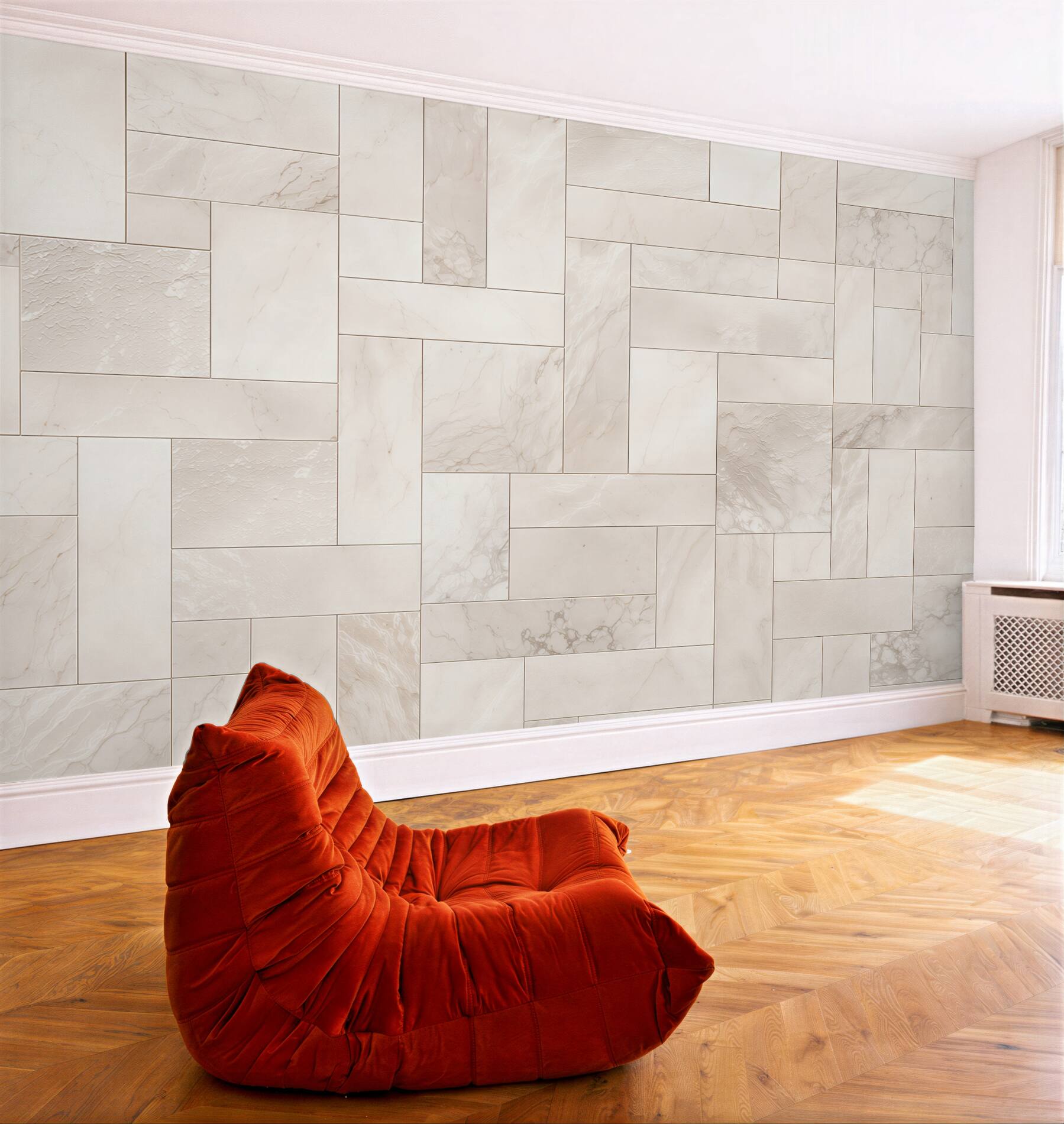 Fototapeta jasny marmur kremowe płytki geometryczne do eleganckiego wnętrza?v23