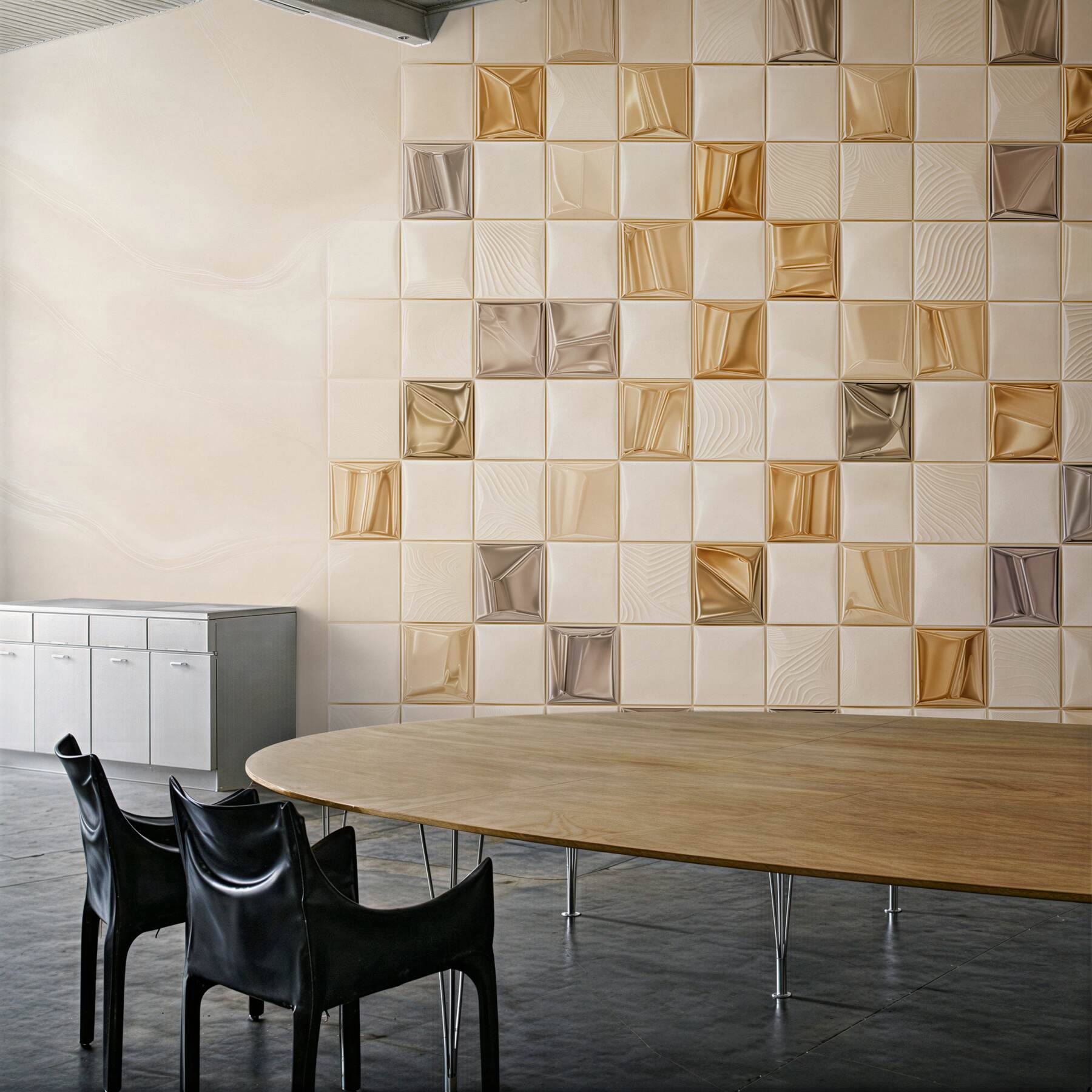 Fototapeta geometryczne kafelki 3D beżowo złote nowoczesna abstrakcja?v23