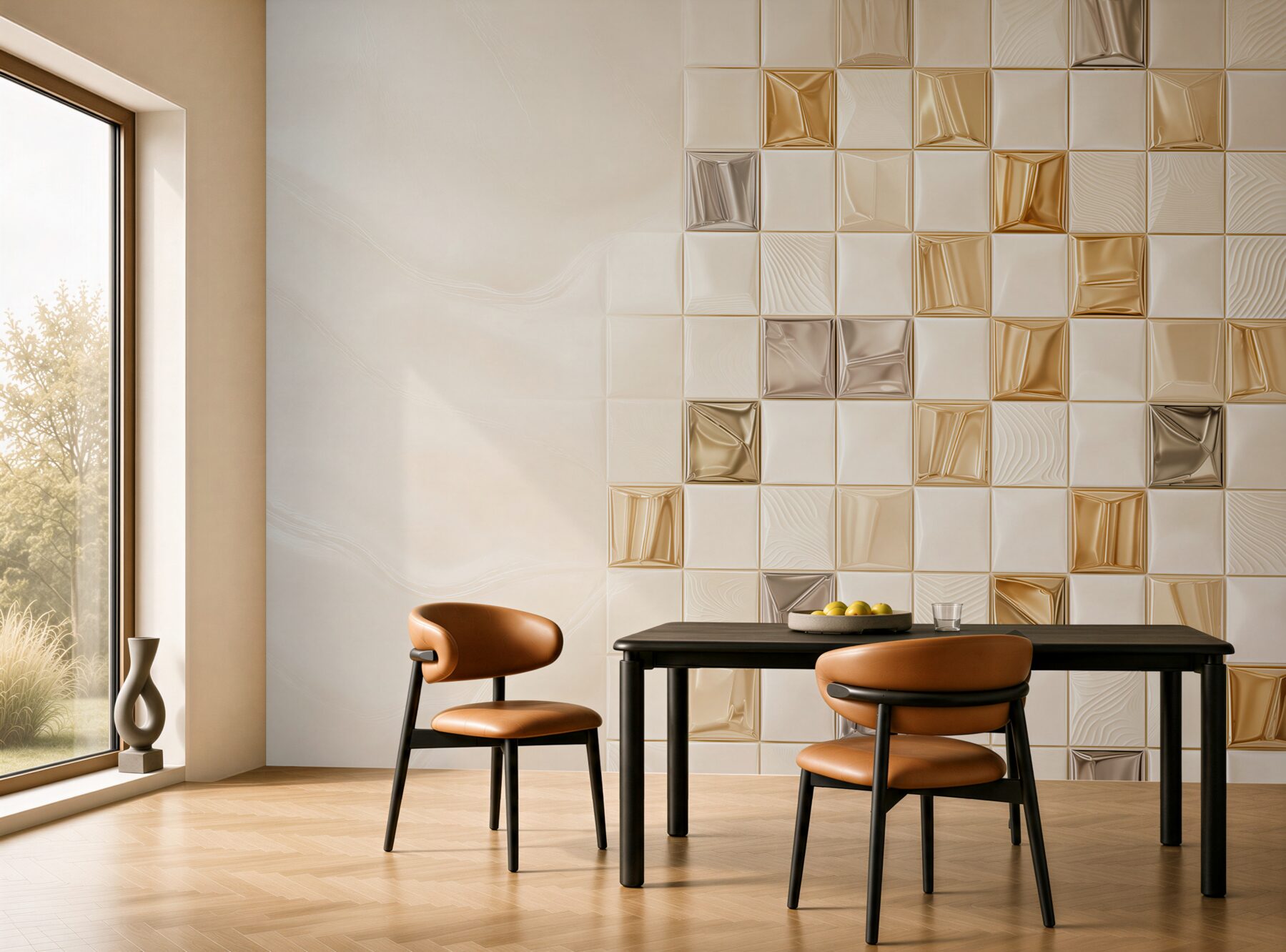 Fototapeta geometryczne kafelki 3D beżowo złote nowoczesna abstrakcja?v23