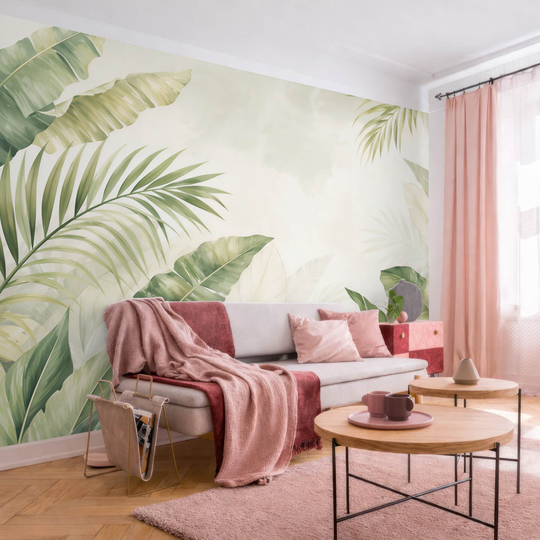 Fototapeta liście tropikalne zielone na jasnym tle w stylu urban jungle?v23