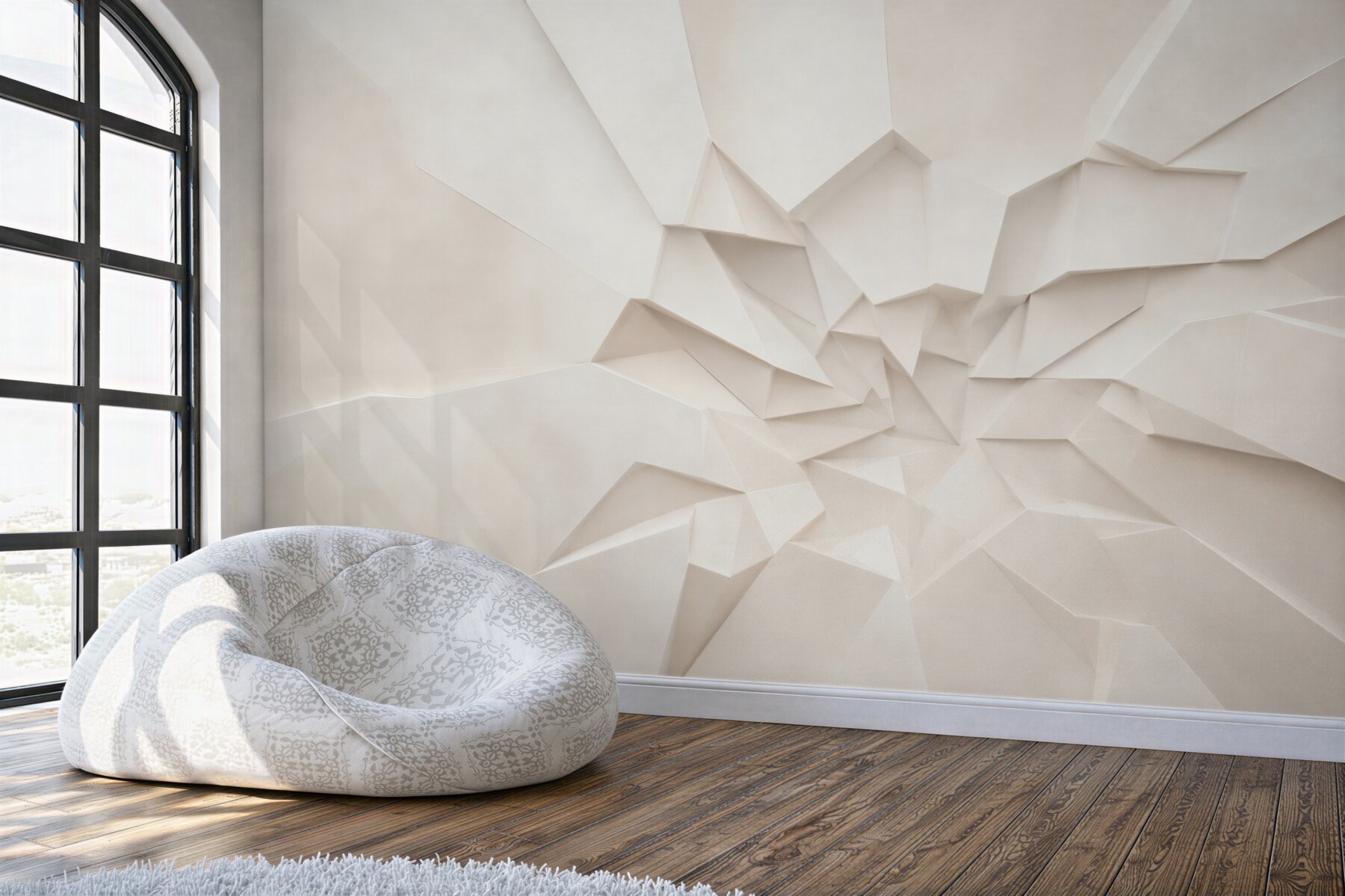 Fototapeta abstrakcja geometryczna 3D biała do nowoczesnego salonu?v23