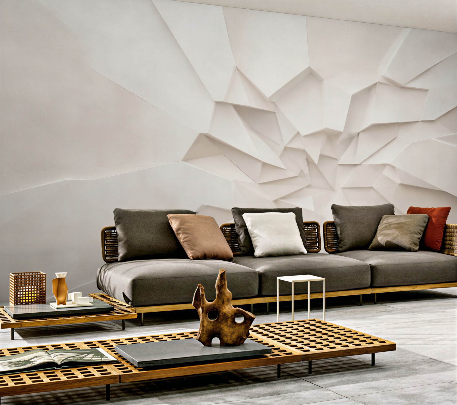 Fototapeta abstrakcja geometryczna 3D biała do nowoczesnego salonu?v23