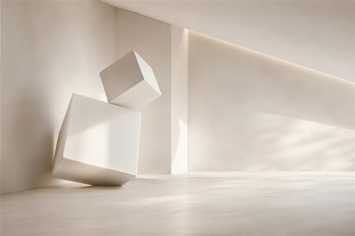 Fototapeta geometryczne białe sześciany w minimalistycznym nowoczesnym wnętrzu