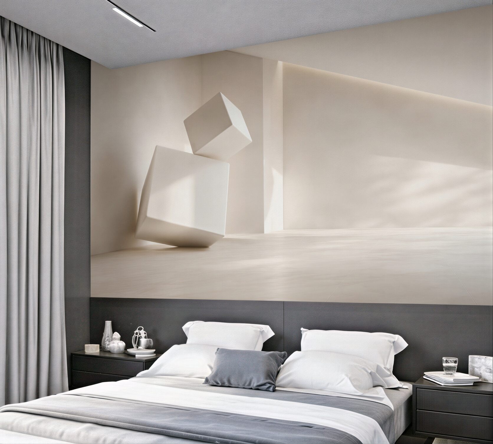 Fototapeta geometryczne białe sześciany w minimalistycznym nowoczesnym wnętrzu?v23