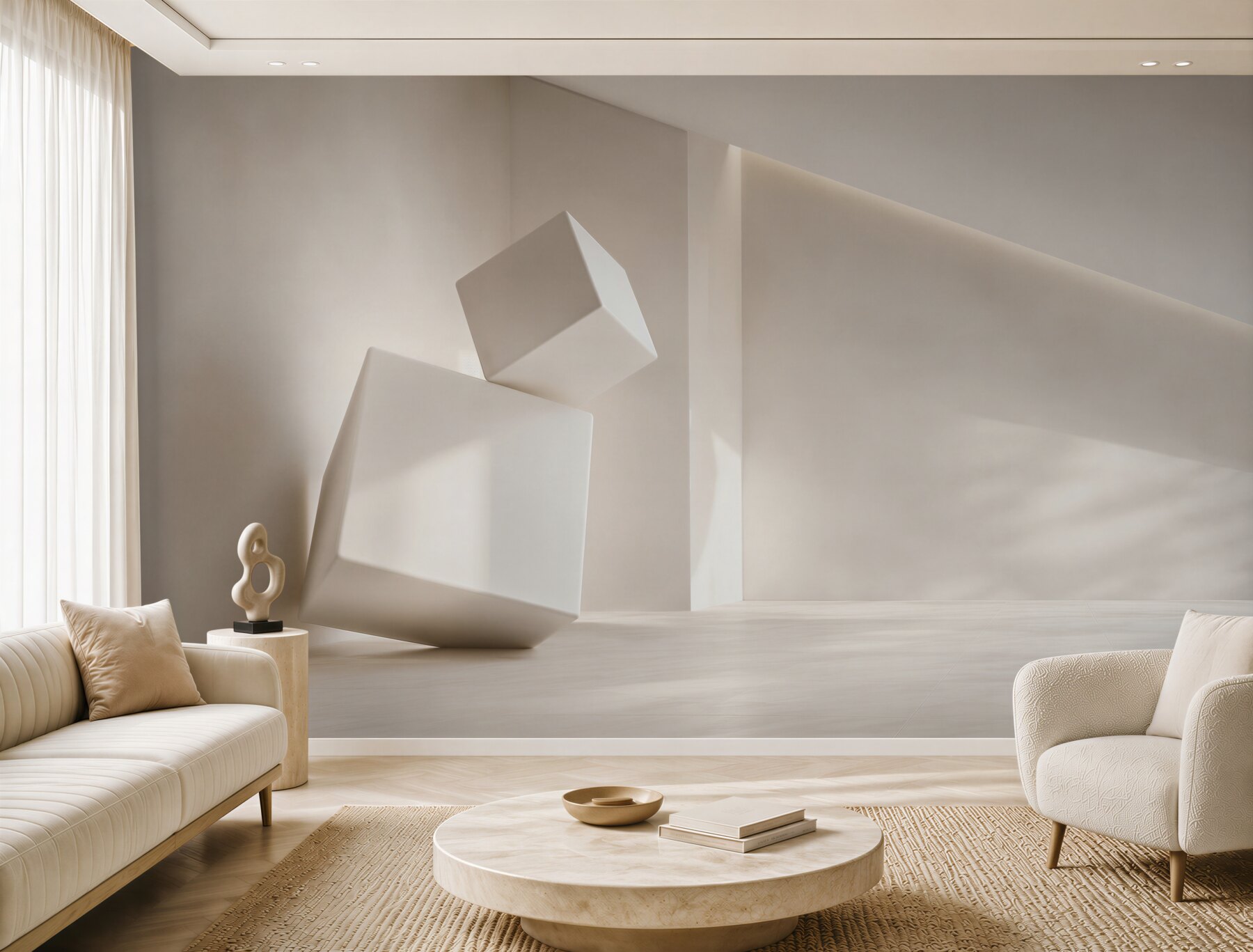 Fototapeta geometryczne białe sześciany w minimalistycznym nowoczesnym wnętrzu?v23