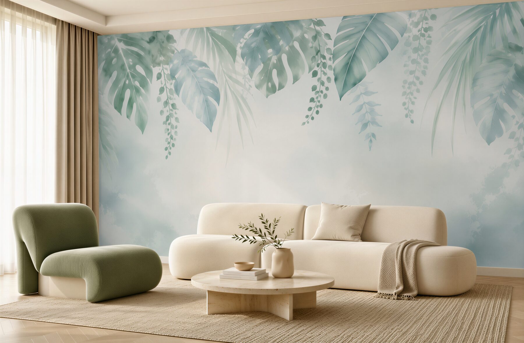 Fototapeta liście tropikalne miętowe delikatne w stylu botanicznym?v23