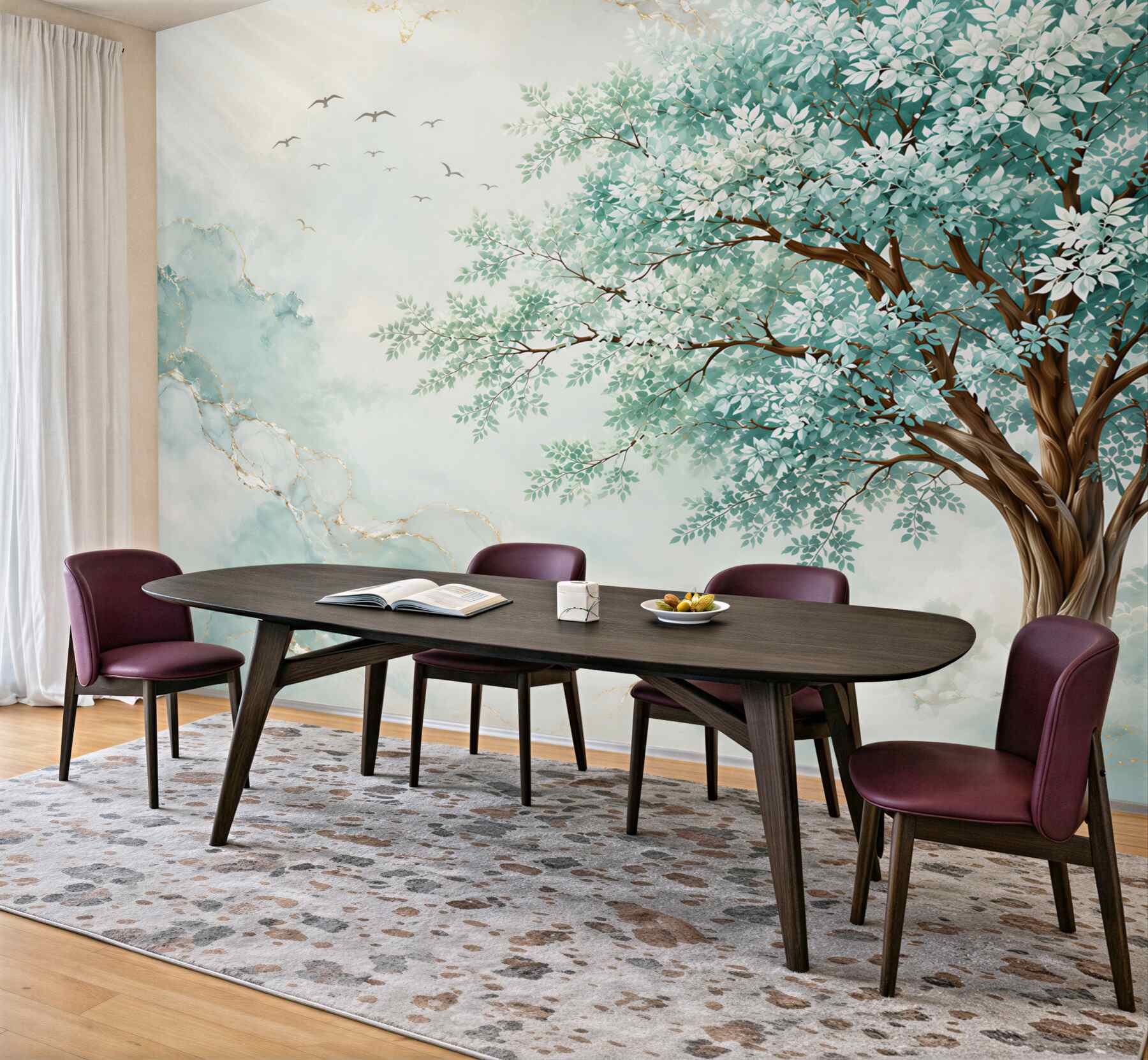 Fototapeta drzewo w chmurach turkusowo złote eleganckie?v23